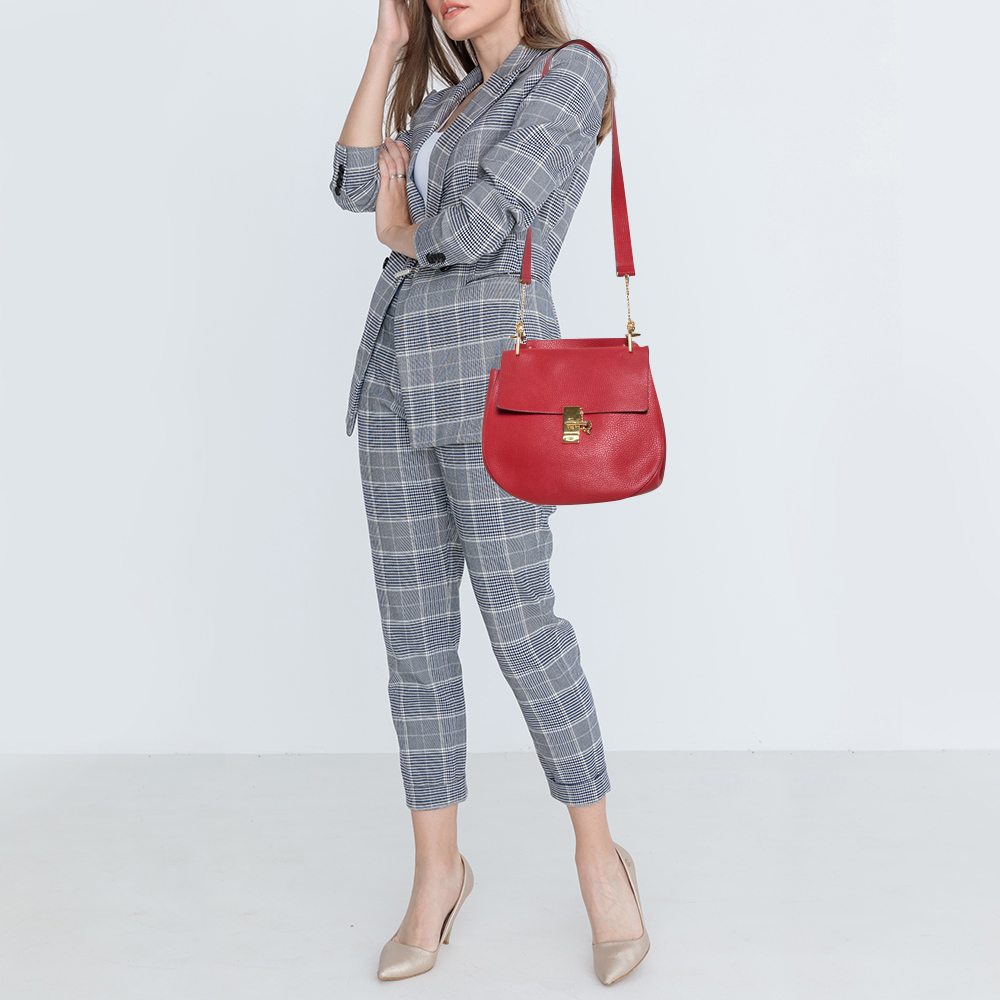 

Chloe Red Grained Leather Large Drew Shoulder Bag