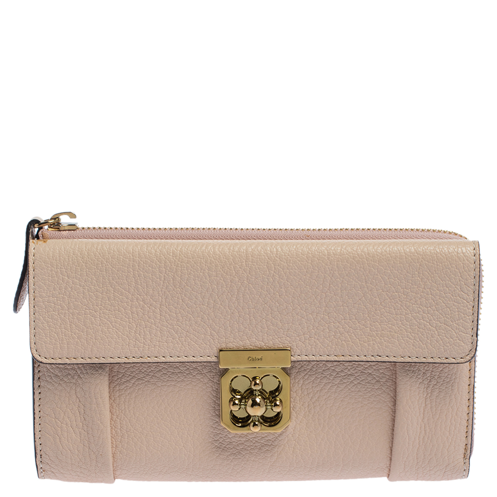Pre-owned Chloé Pink Powder Leather Elsie Continental Wallet