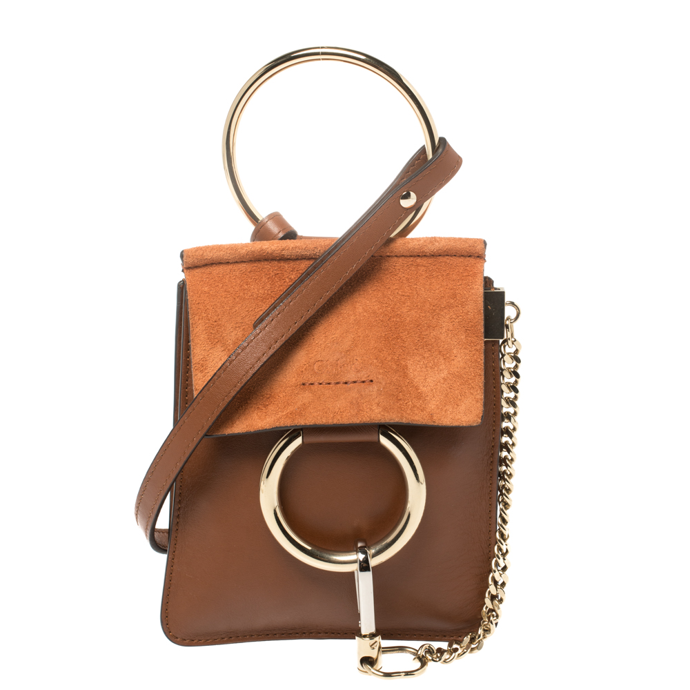 Pre-owned Chloé Brown/orange Leather And Suede Mini Faye Crossbody Bag