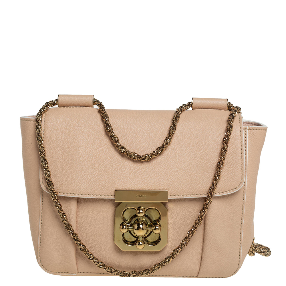 Chloe Beige Leather Small Square Elsie Chain Shoulder Bag