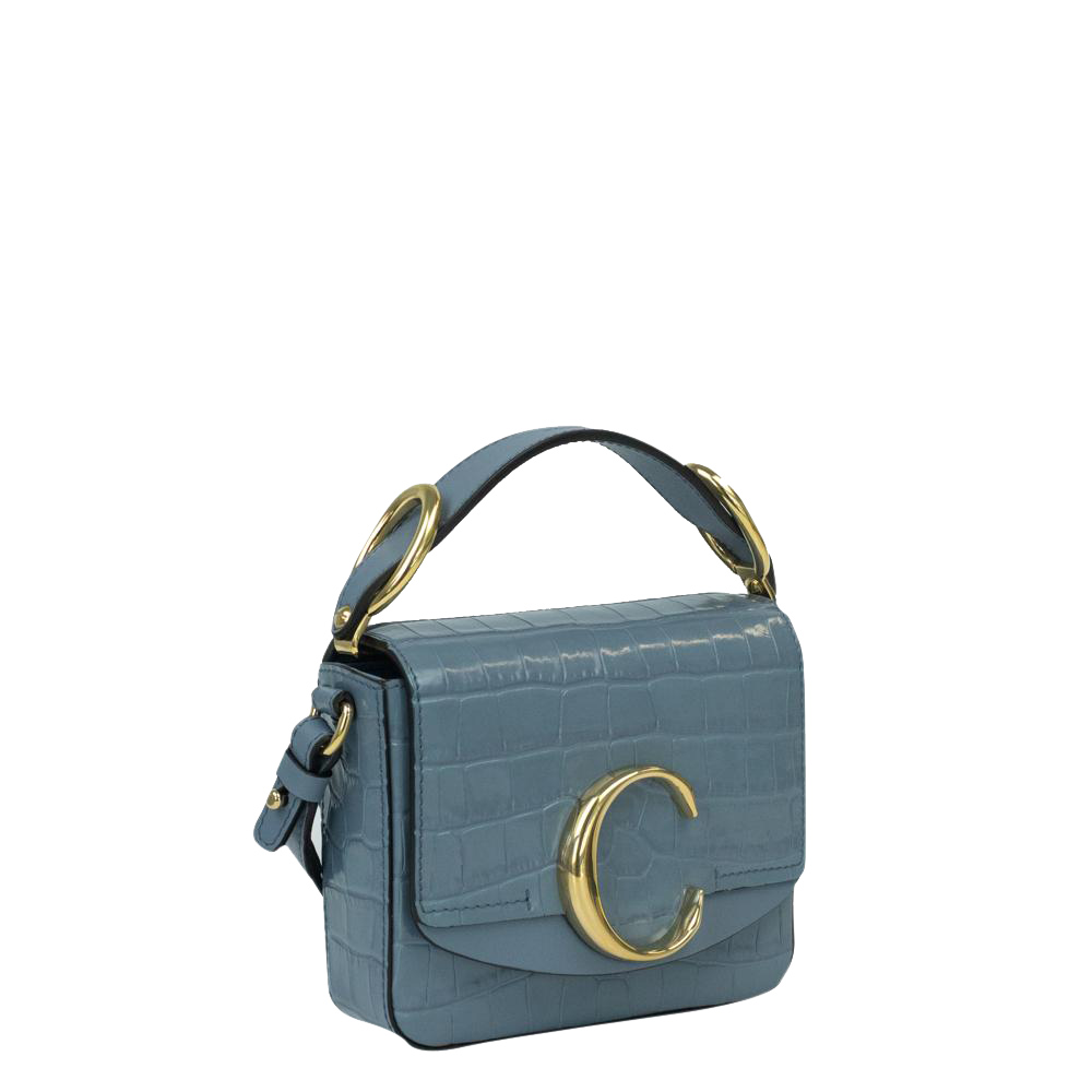 

Chloe Blue Croc Embossed Leather C Mini Bag