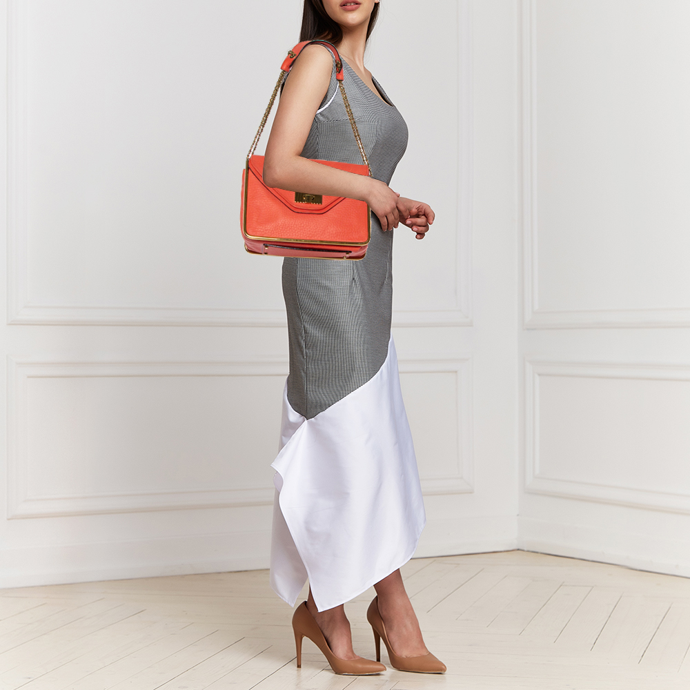 

Chloe Coral Pebbled Leather Medium Sally Flap Shoulder Bag, Orange