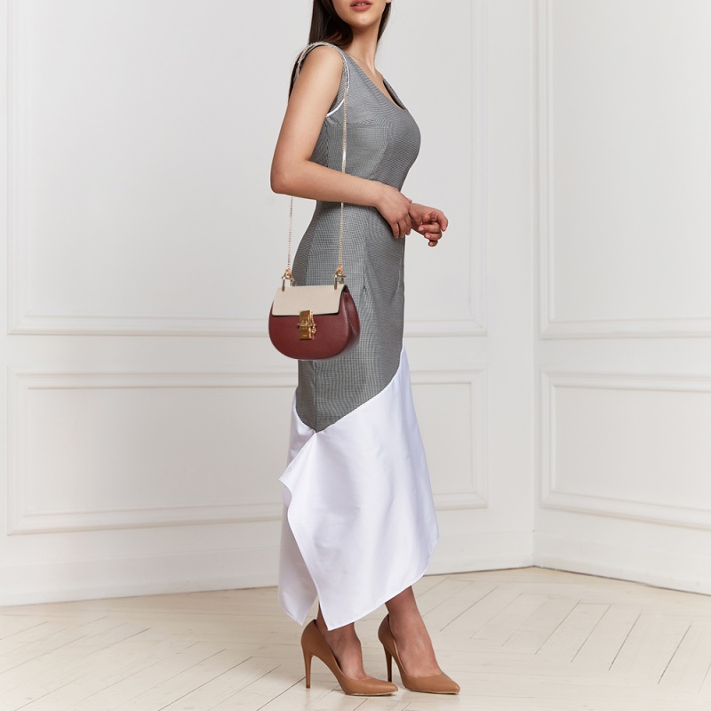 

Chloe Brick/Off White Leather Mini Drew Shoulder Bag, Red
