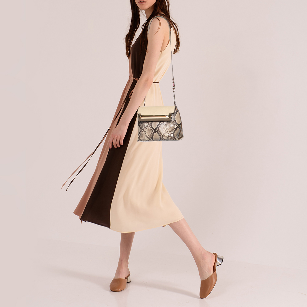 

Chloe Light Beige/Brown Leather And Python Small Clare Shoulder Bag