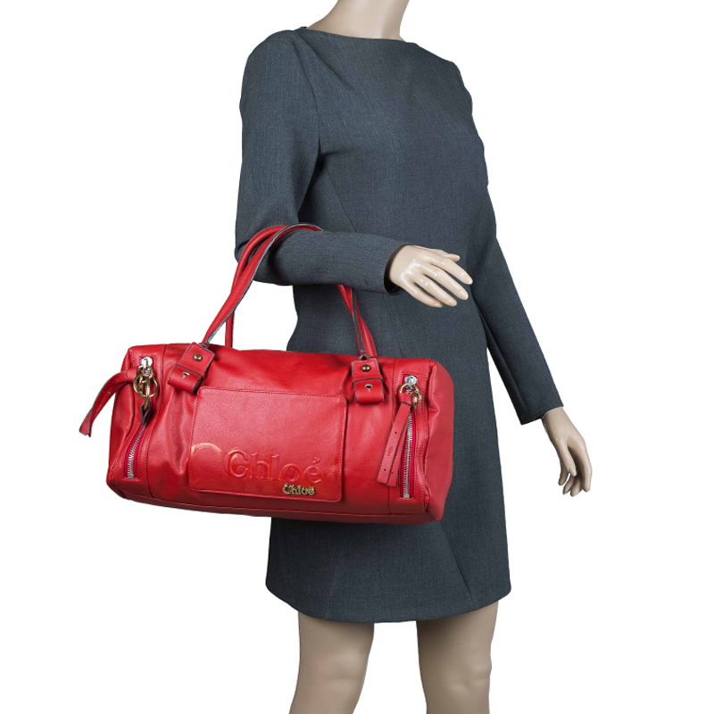 

Chloe Red Faux Leather Bowling Bag