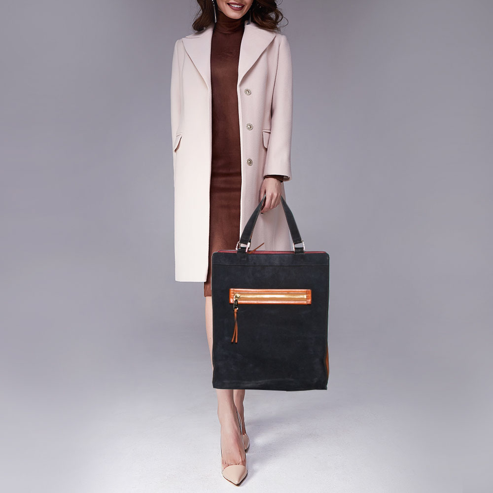 

Chloe Navy Blue/Tan Suede and Leather Top Zip Tote