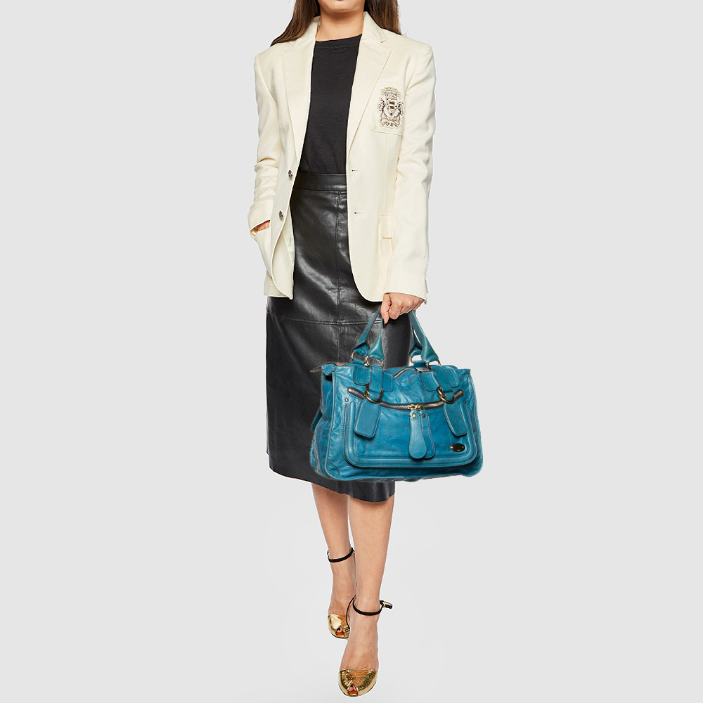 

Chloe Blue Leather Large Bay Satchel