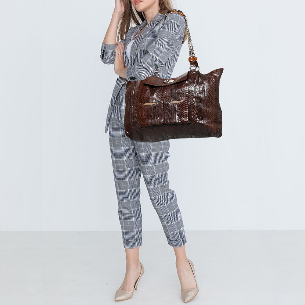 

Chloe Brown Python Leather Chain Handle Tote