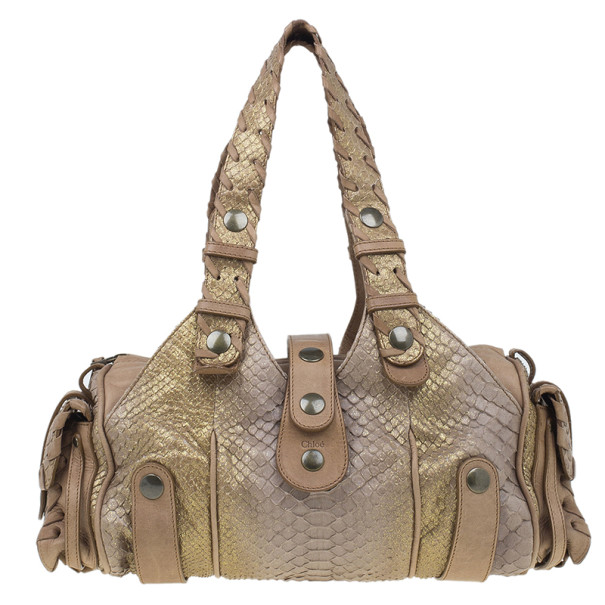Pre Owned Chloe Brown Python Silverado Satchel