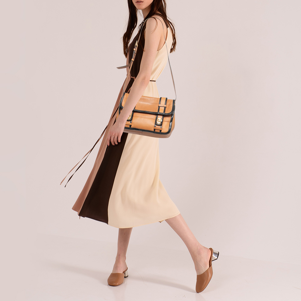 

Chloe Tan/Black Patent and Leather Flap Shoulder Bag