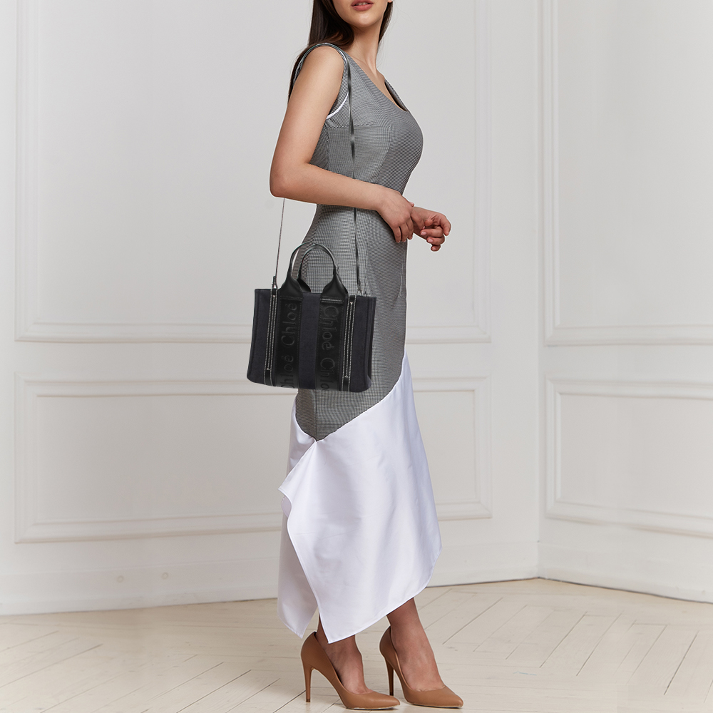 

Chloe Navy Blue/Black Canvas and Leather Small Woody Tote