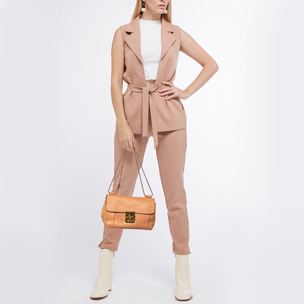 

Chloe Peach Leather Medium Elsie Chain Flap Shoulder Bag, Orange