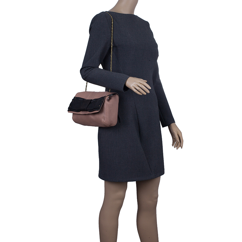 

Chloe Beige and Black Leather June Bow Small Shoulder Bag