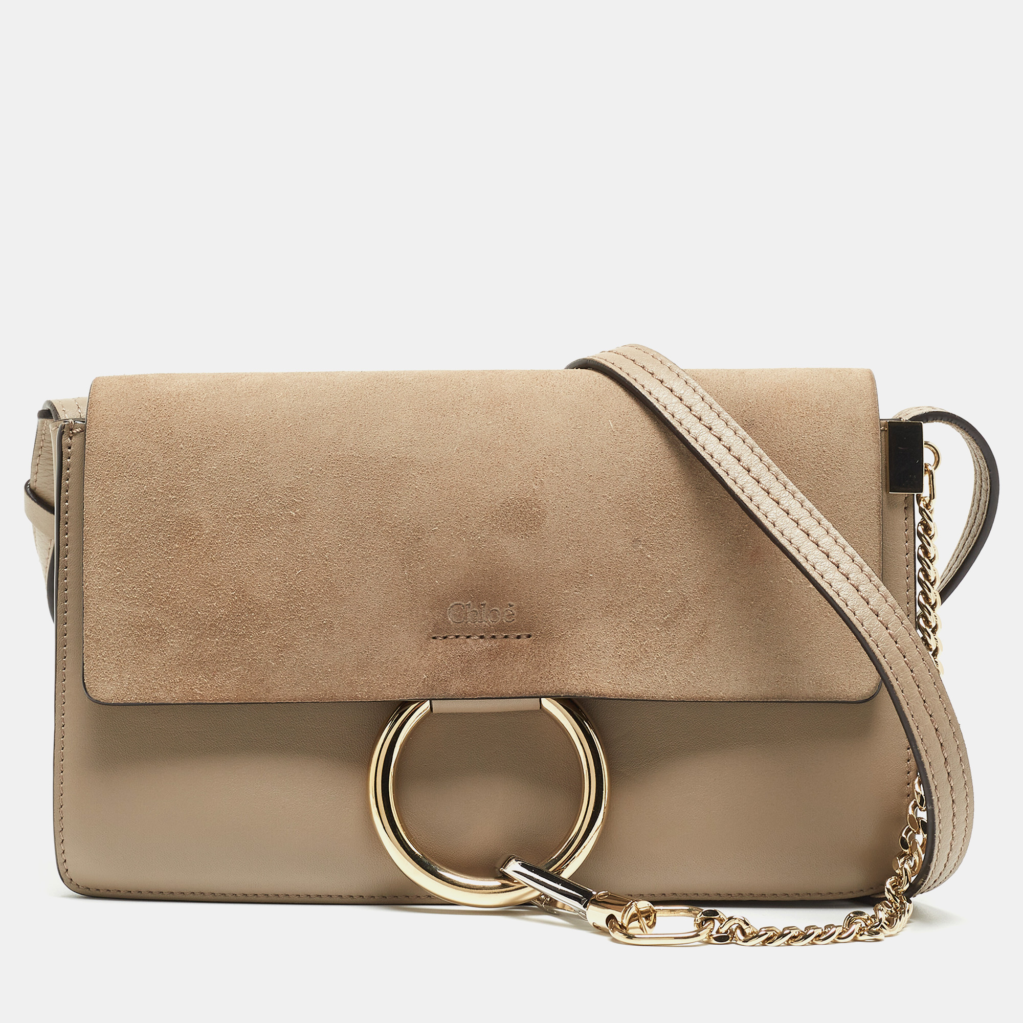 Pre-owned Chloé Taupe Leather And Suede Small Faye Shoulder Bag In Grey