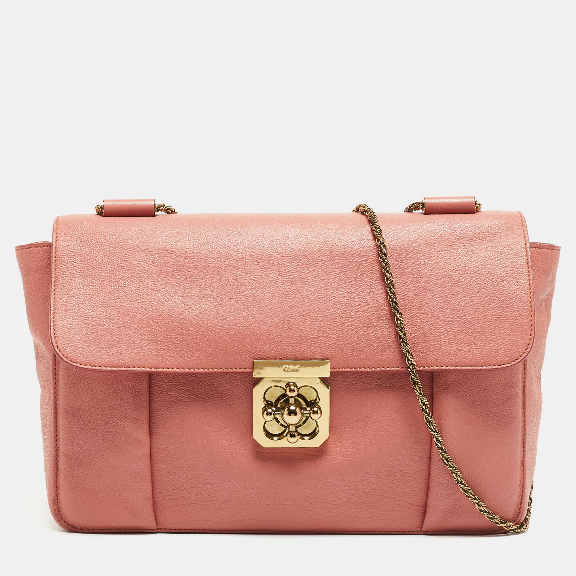 Pre-owned Chloé Old Rose Leather Large Elsie Shoulder Bag In Pink