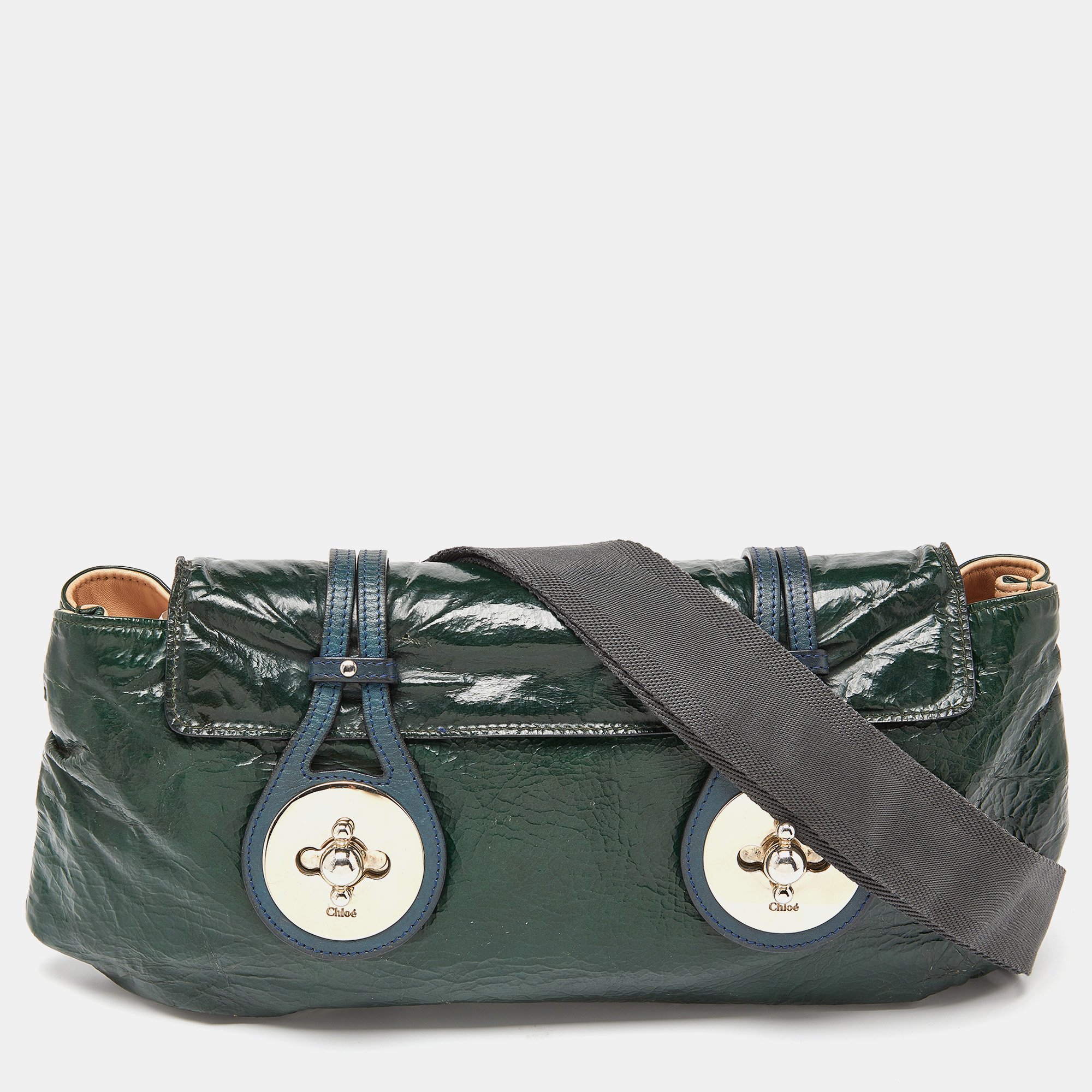 Pre-owned Chloé Green Patent And Leather Flap Crossbody Bag