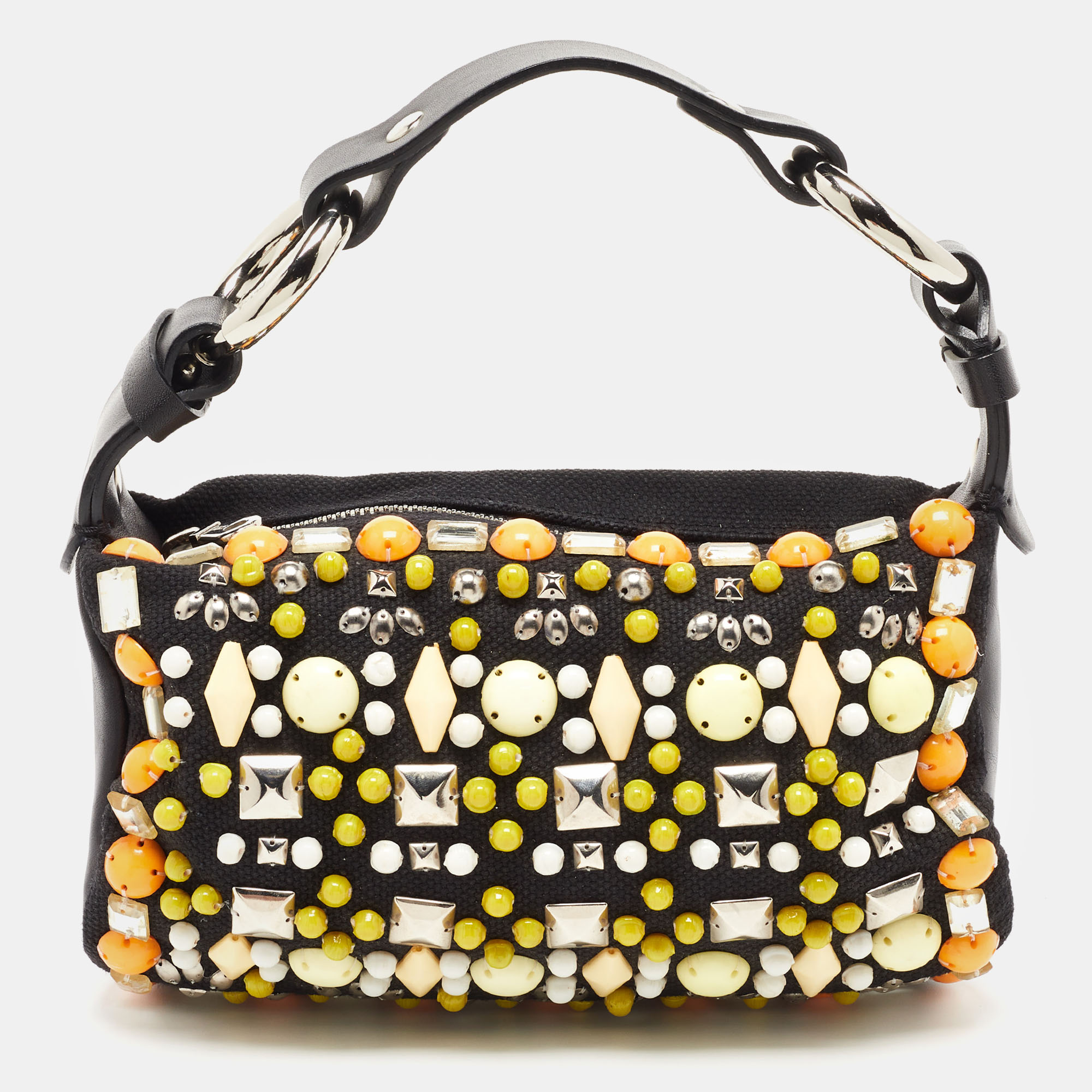 

Chloe Black Canvas and Leather Embellished Ring Handle Hobo