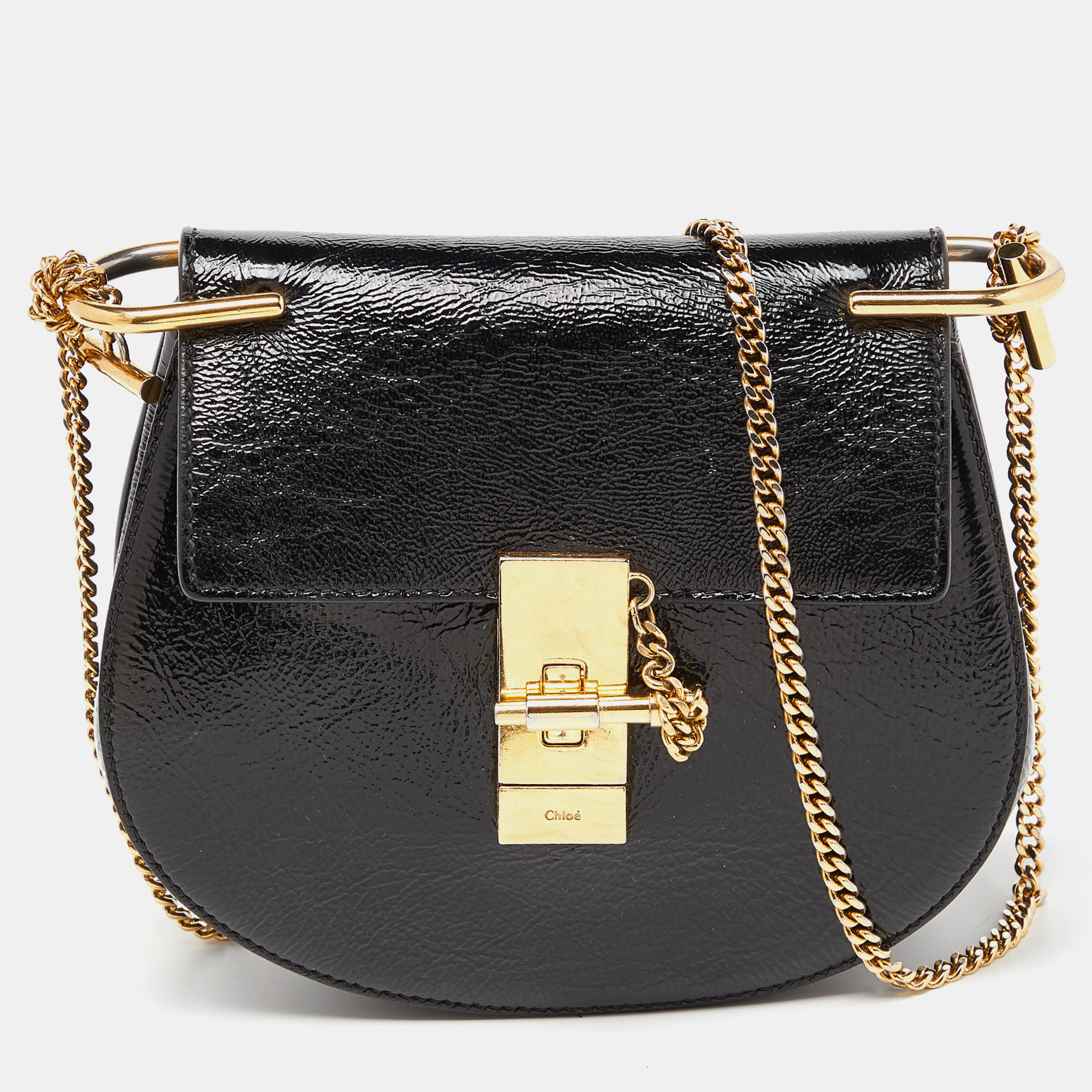 Pre-owned Chloé Black Patent Leather Small Drew Chain Crossbody Bag