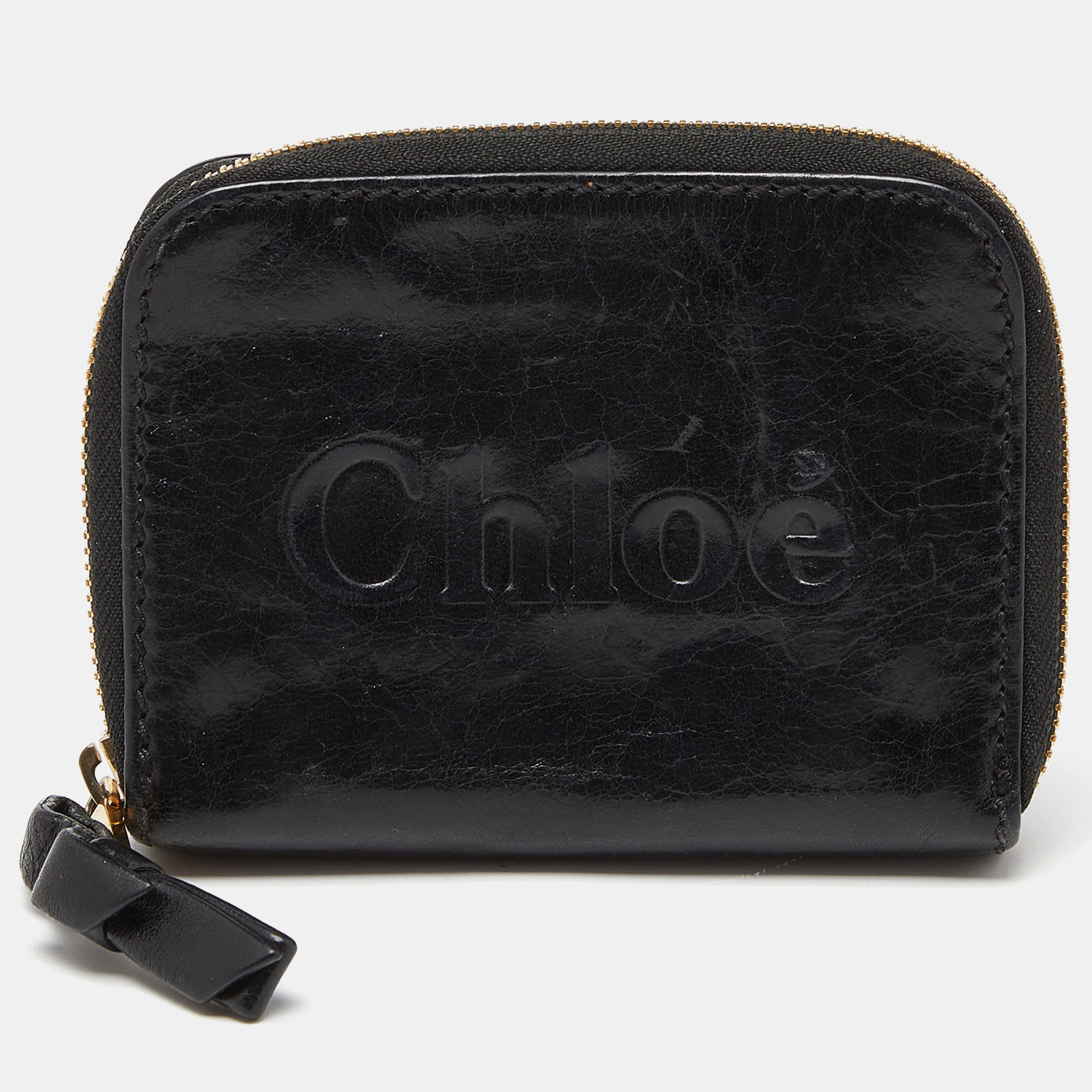 Pre-owned Chloé Black Leather Zip Compact Wallet
