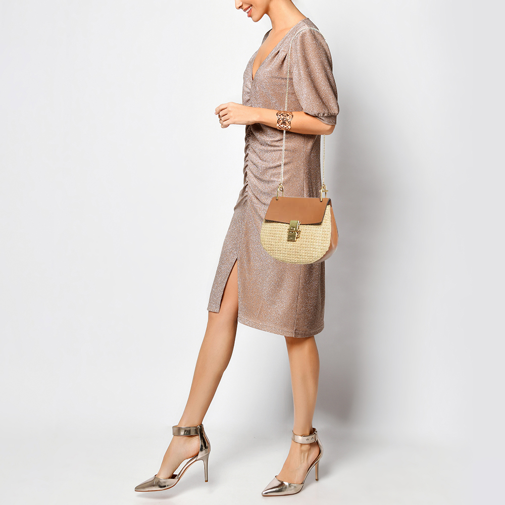 

Chloe Beige/Tan Raffia and Leather Medium Drew Shoulder Bag