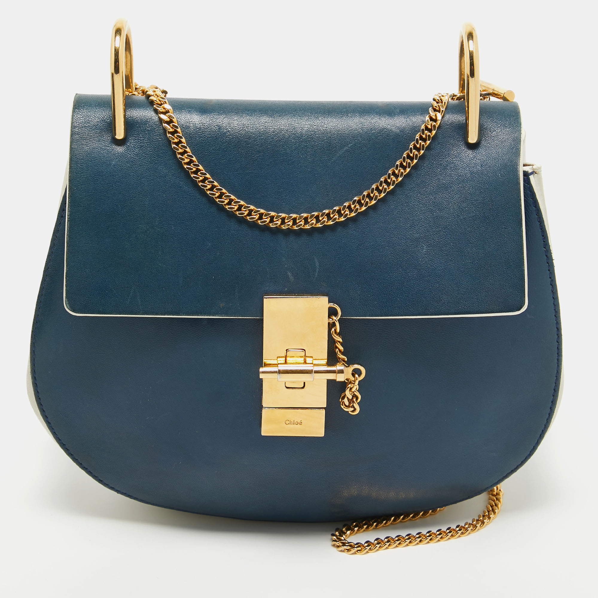 

Chloe Navy Blue/Grey Leather  Drew Shoulder Bag