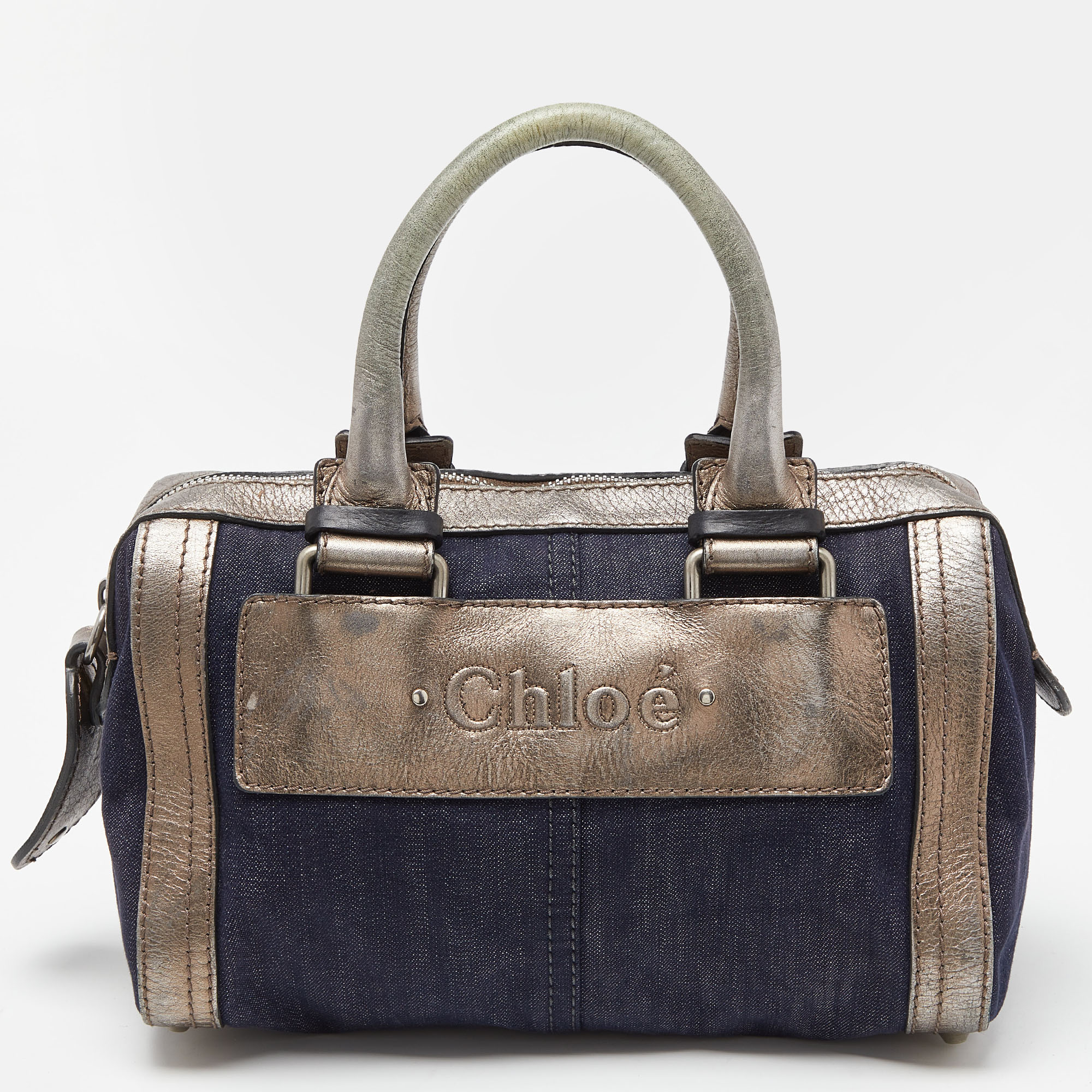 

Chloe Blue/Metallic Denim and Leather Zip Satchel