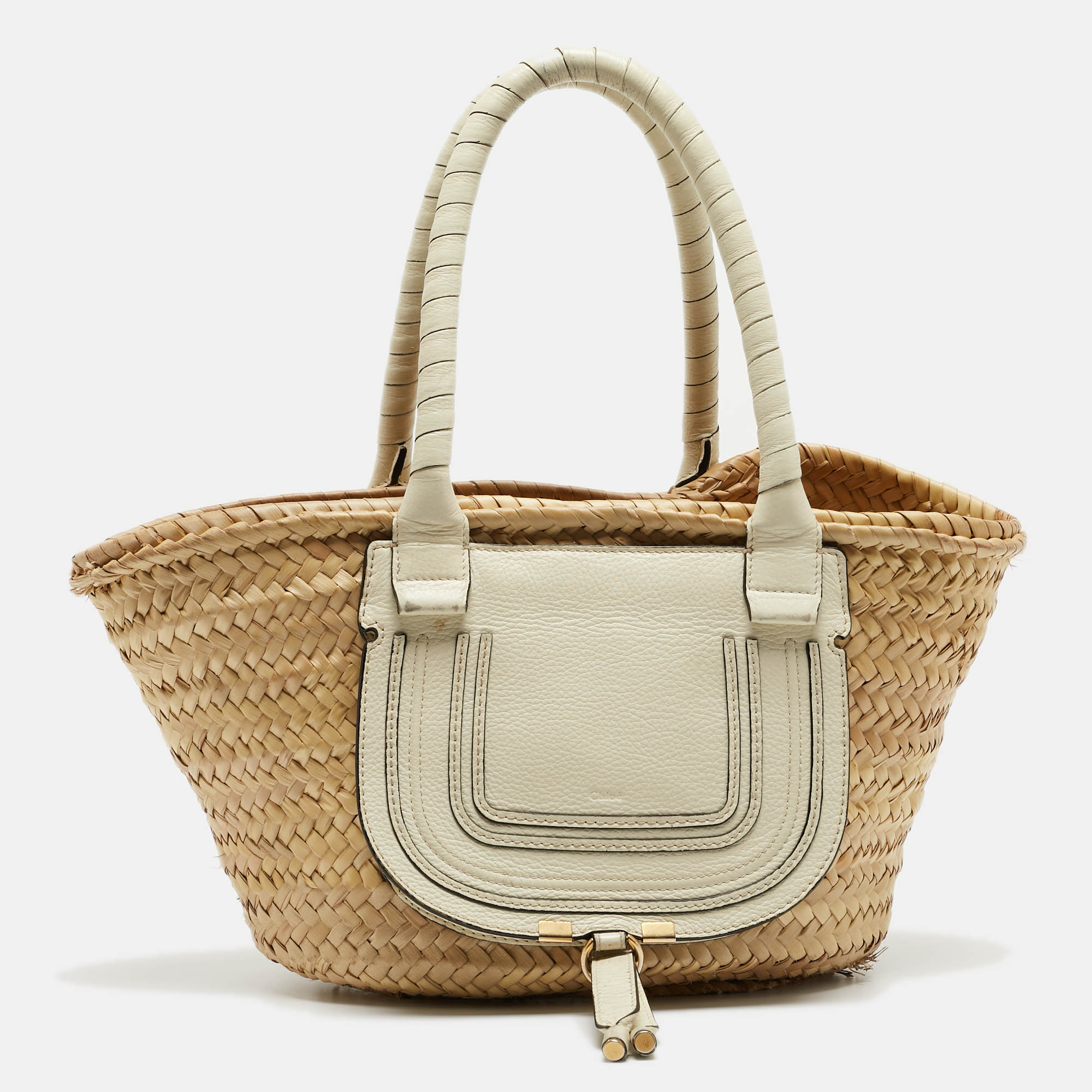 

Chloe Beige/Cream Straw and Leather Medium Marcie Basket Bag