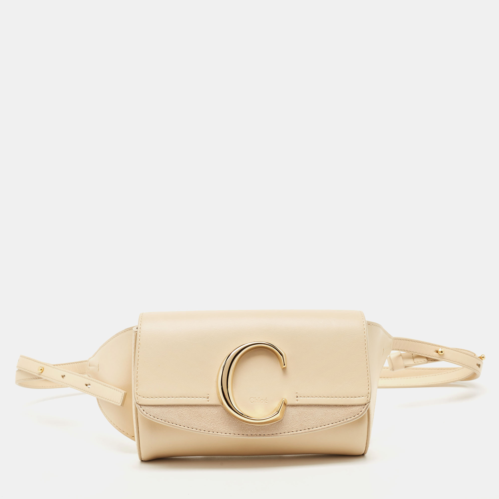 Pre-owned Chloé C Belt Bag In Cream