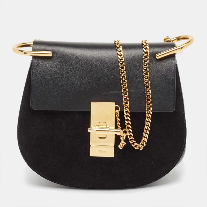 

Chloe Black Leather and Suede  Drew Chain Crossbody Bag