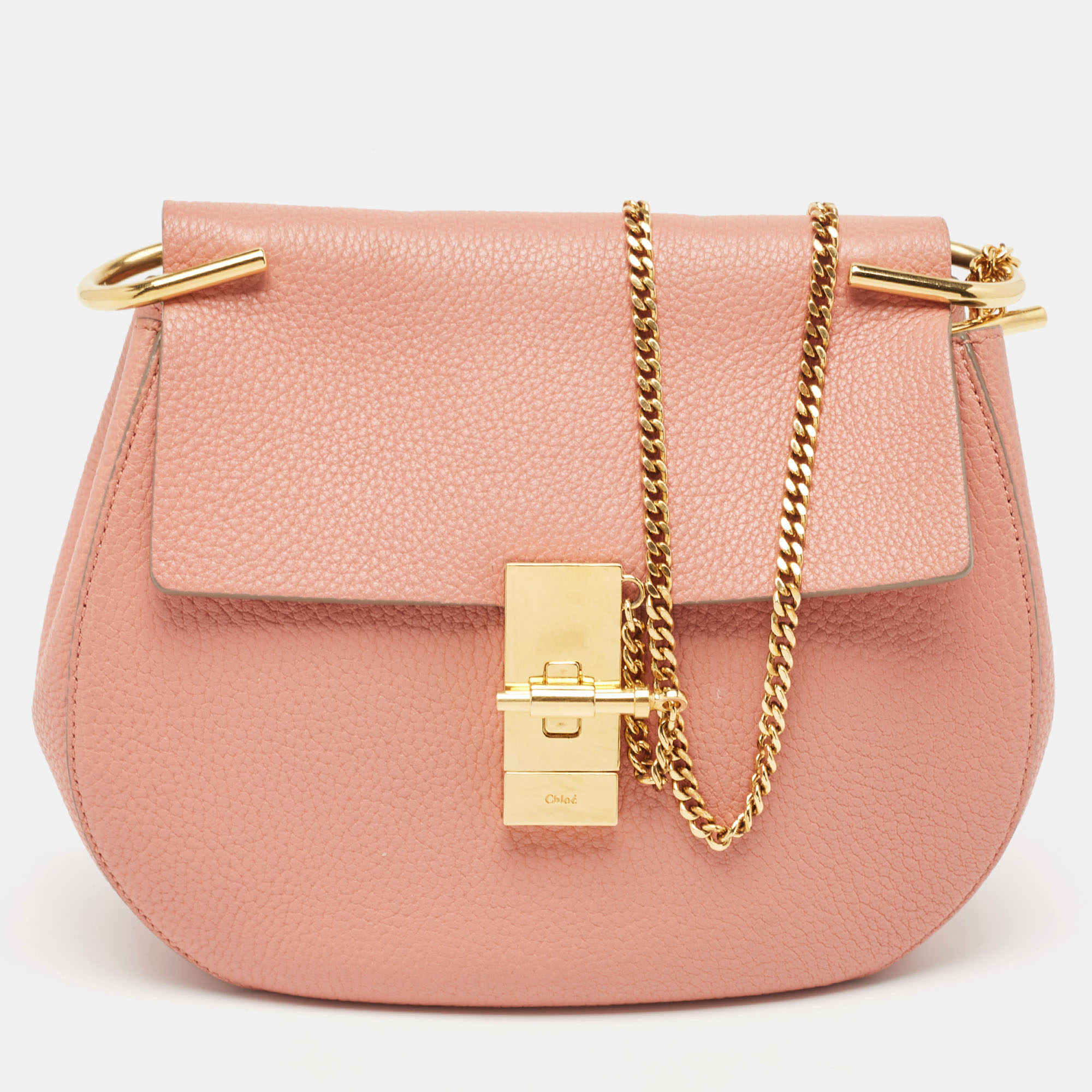 Pre-owned Chloé Salmon Pink Leather Medium Drew Shoulder Bag