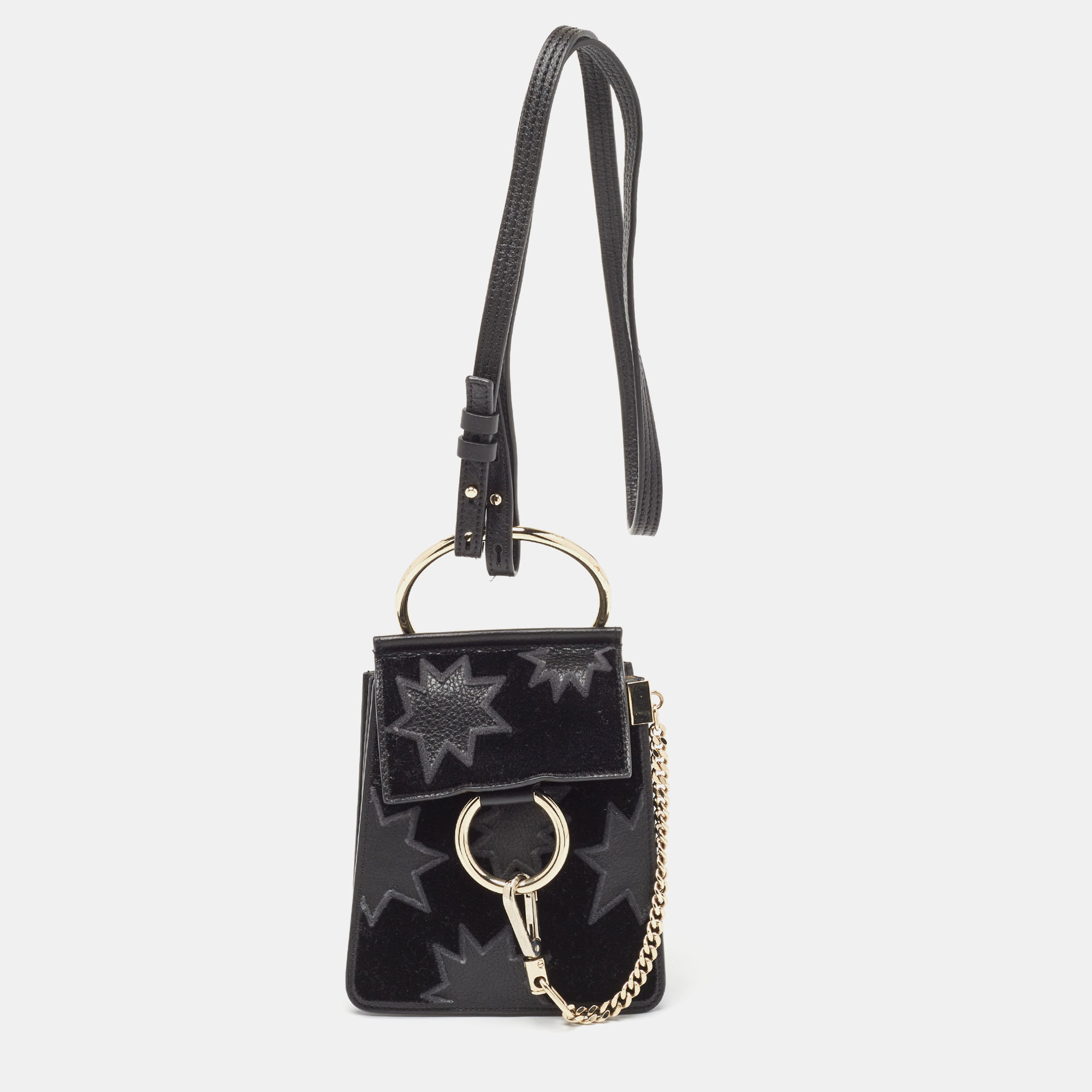 Pre-owned Chloé Black Leather And Suede Mini Star Faye Crossbody Bag