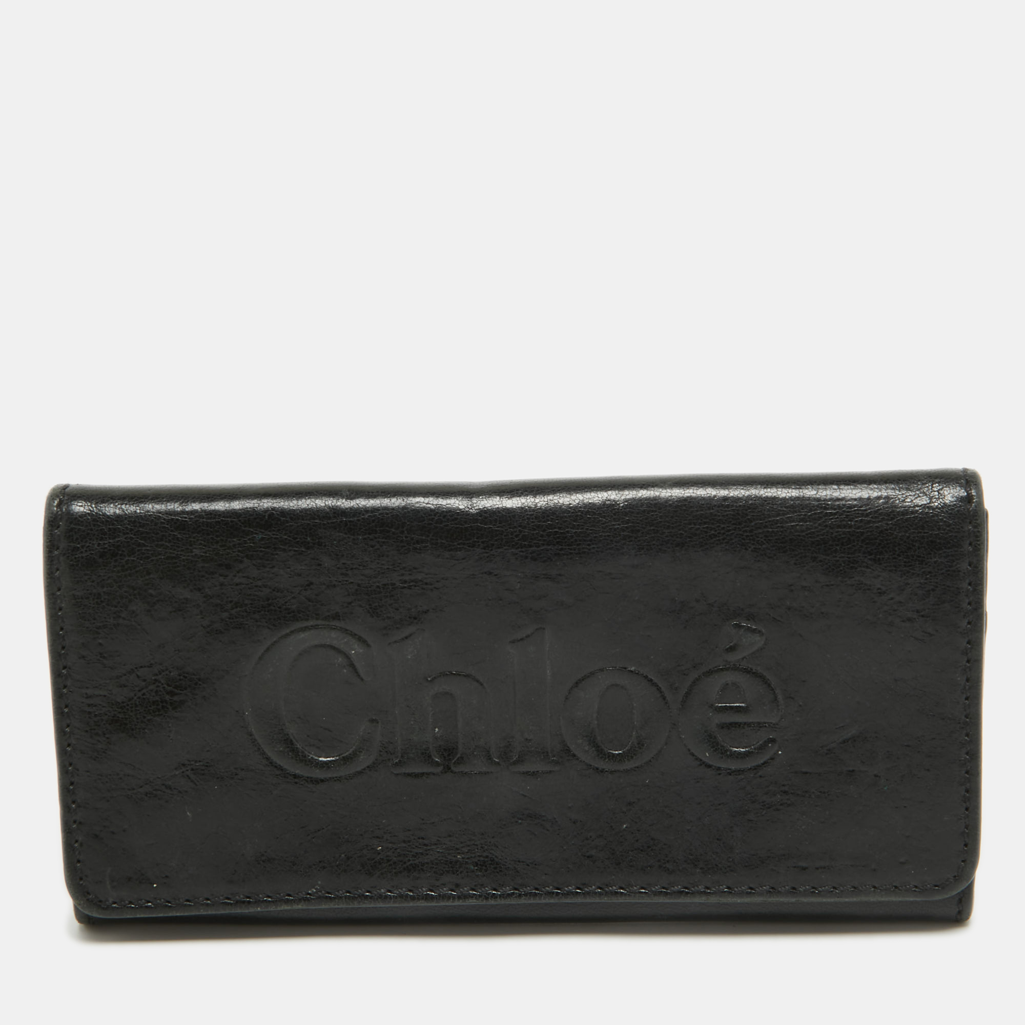 Pre-owned Chloé Black Leather Logo Continental Wallet
