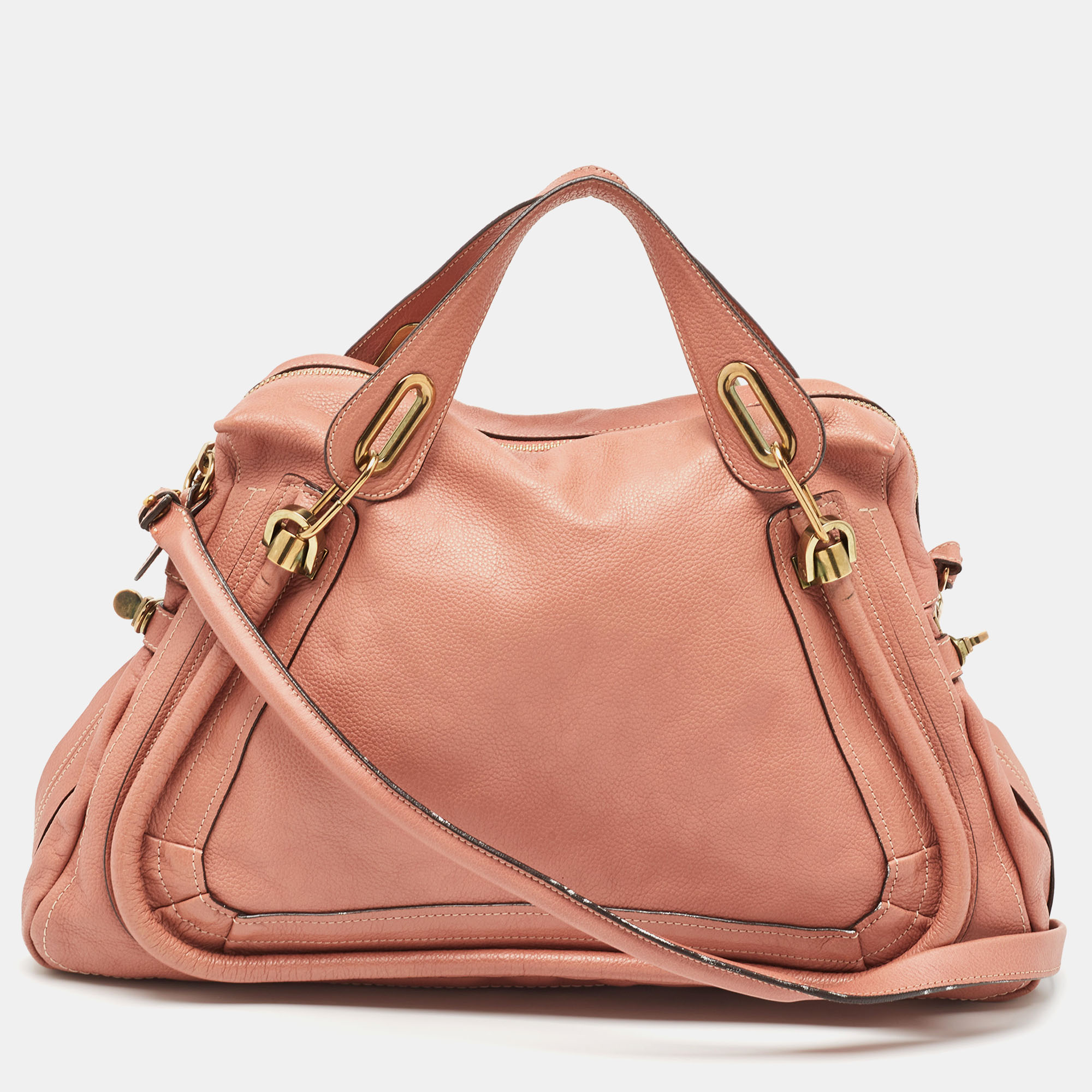 Pre-owned Chloé Old Rose Leather Large Paraty Shoulder Bag In Pink