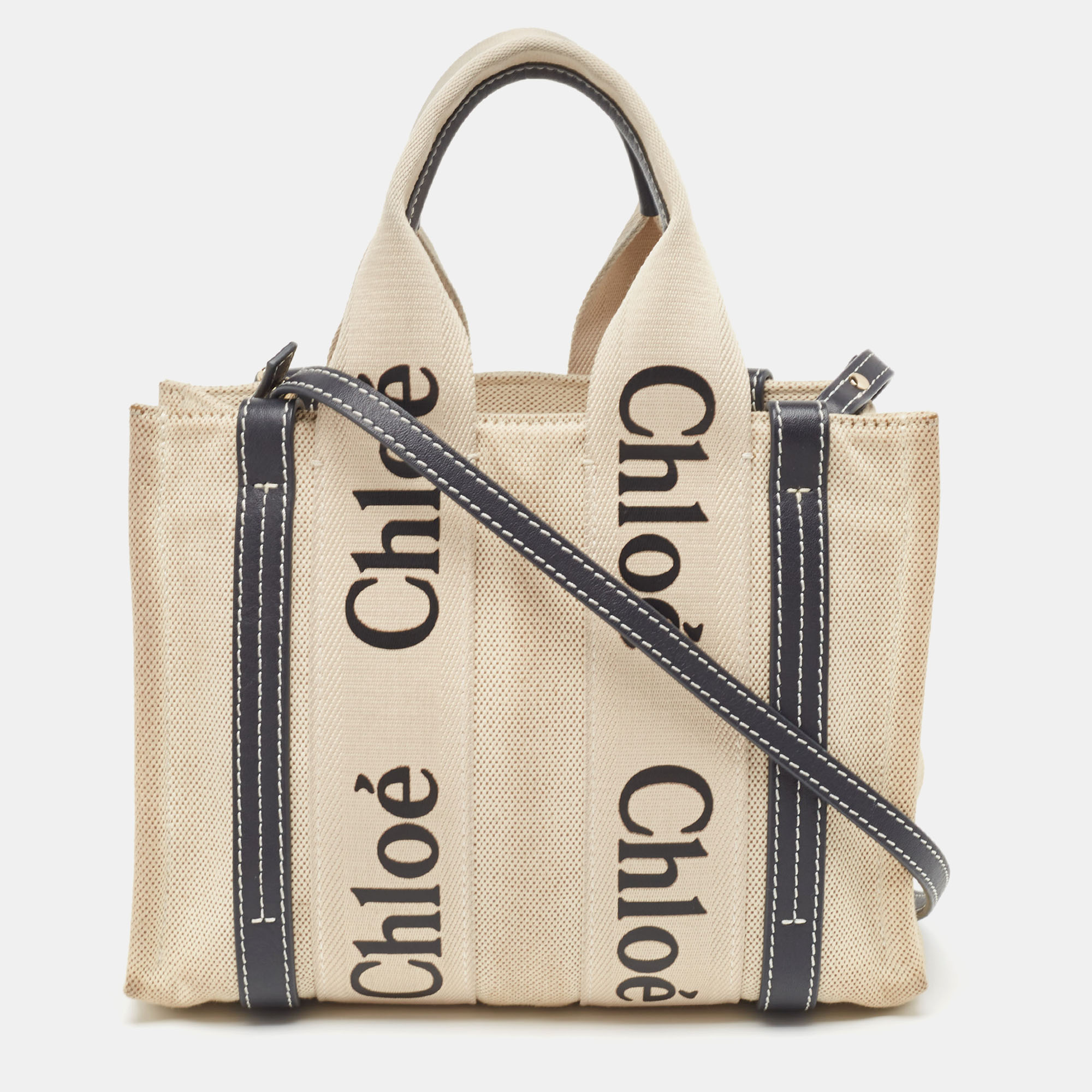 

Chloe Beige/Black Canvas and Leather  Woody Tote