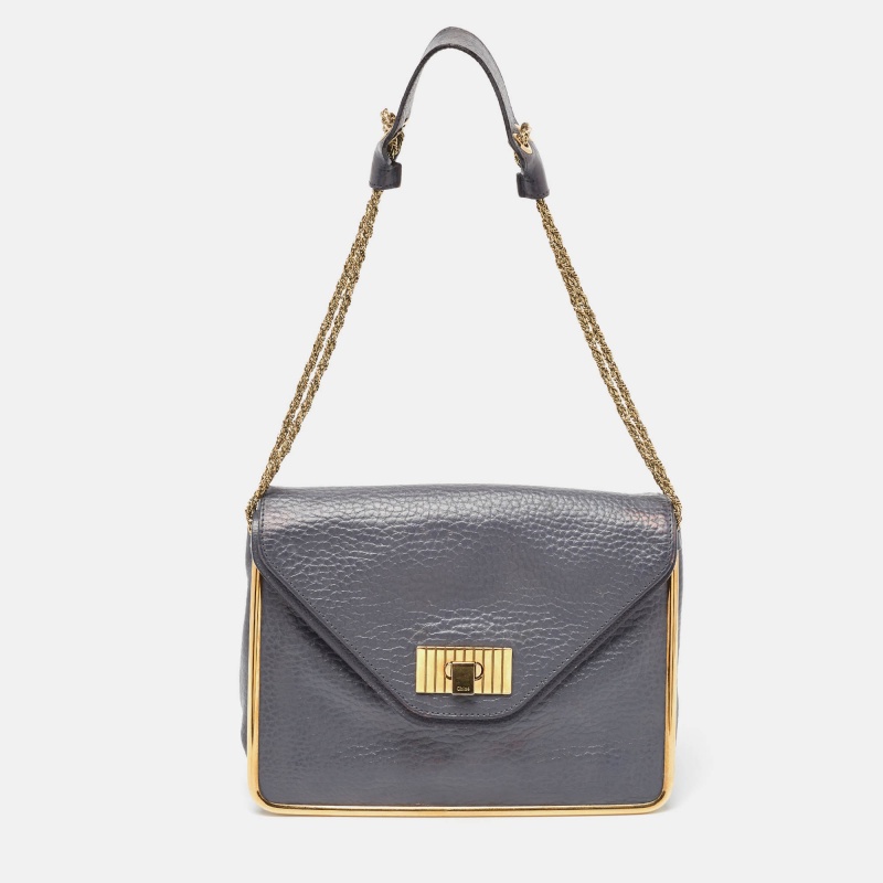 Pre-owned Chloé Blue Grey Leather Medium Sally Shoulder Bag