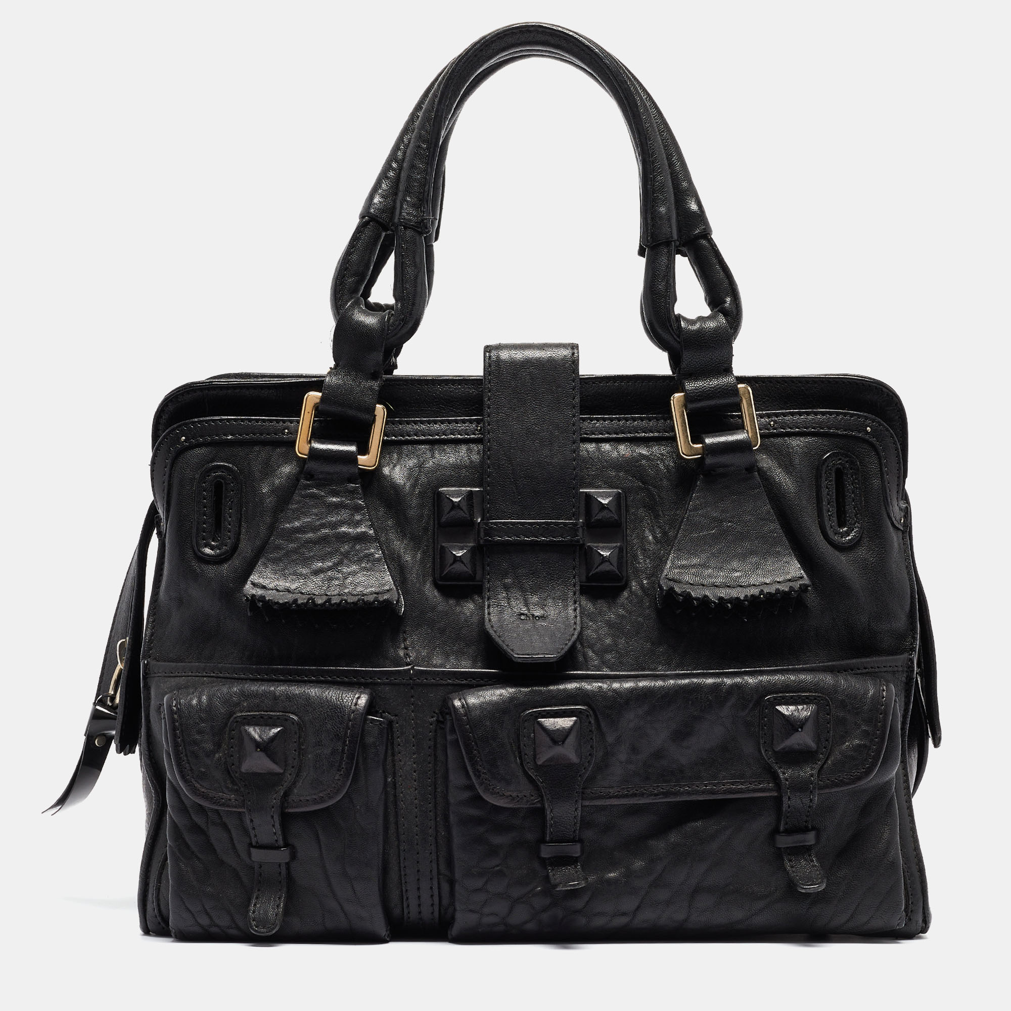 Pre-owned Chloé Black Pebbled Leather Elvire Satchel