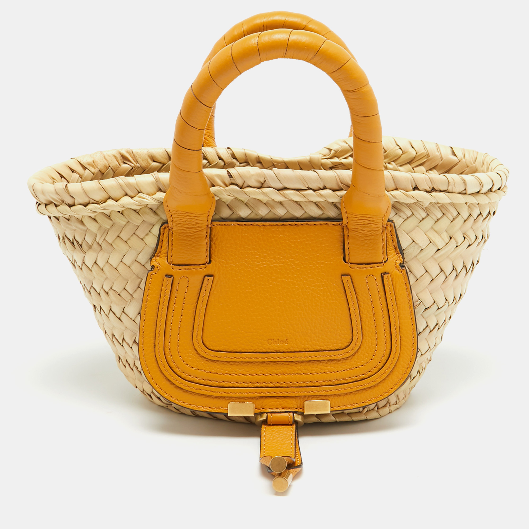 

Chloe Yellow/Natural Raffia and Leather Mini Marcie Basket Bag