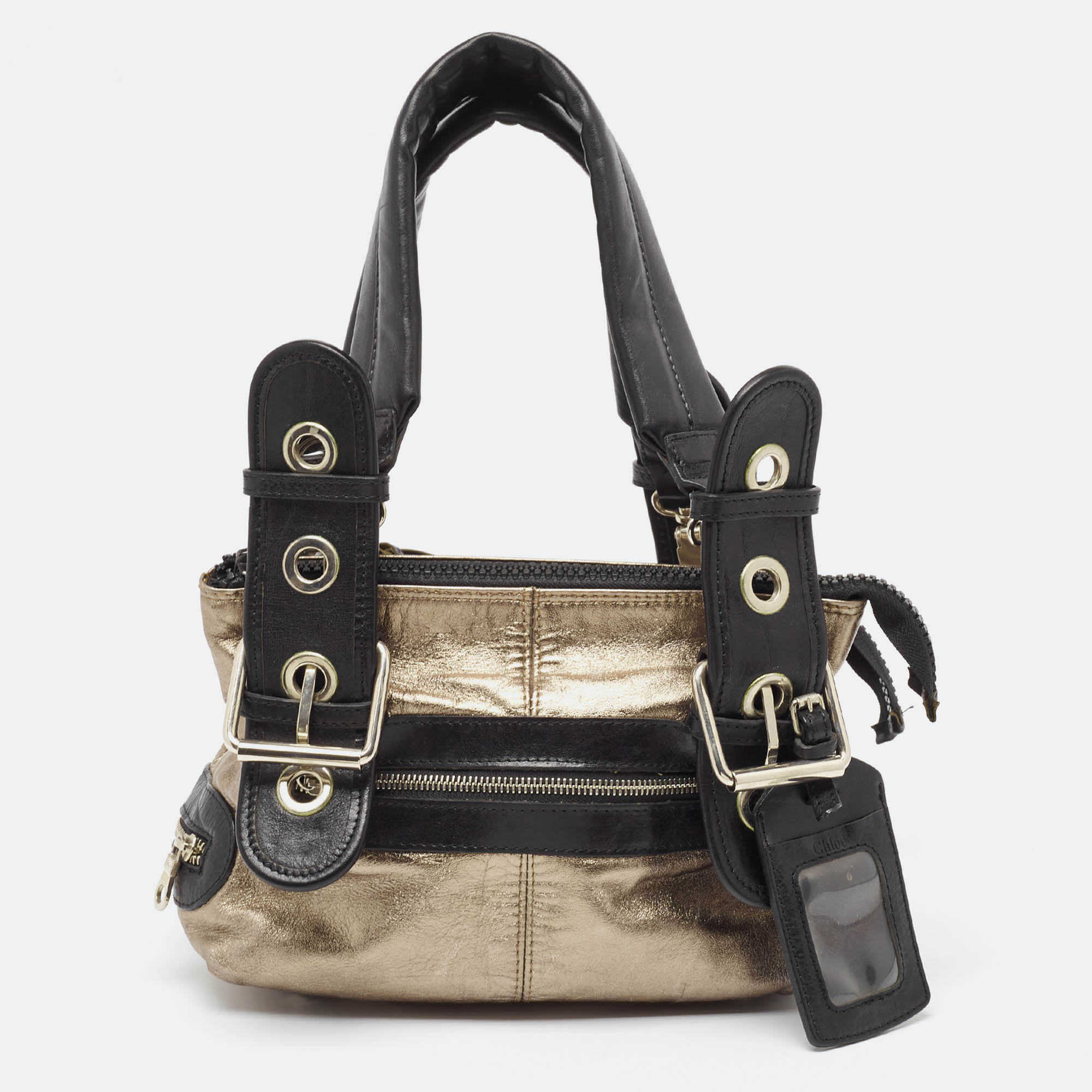 Pre-owned Chloé Black/metallic Leather Double Zip Shoulder Bag