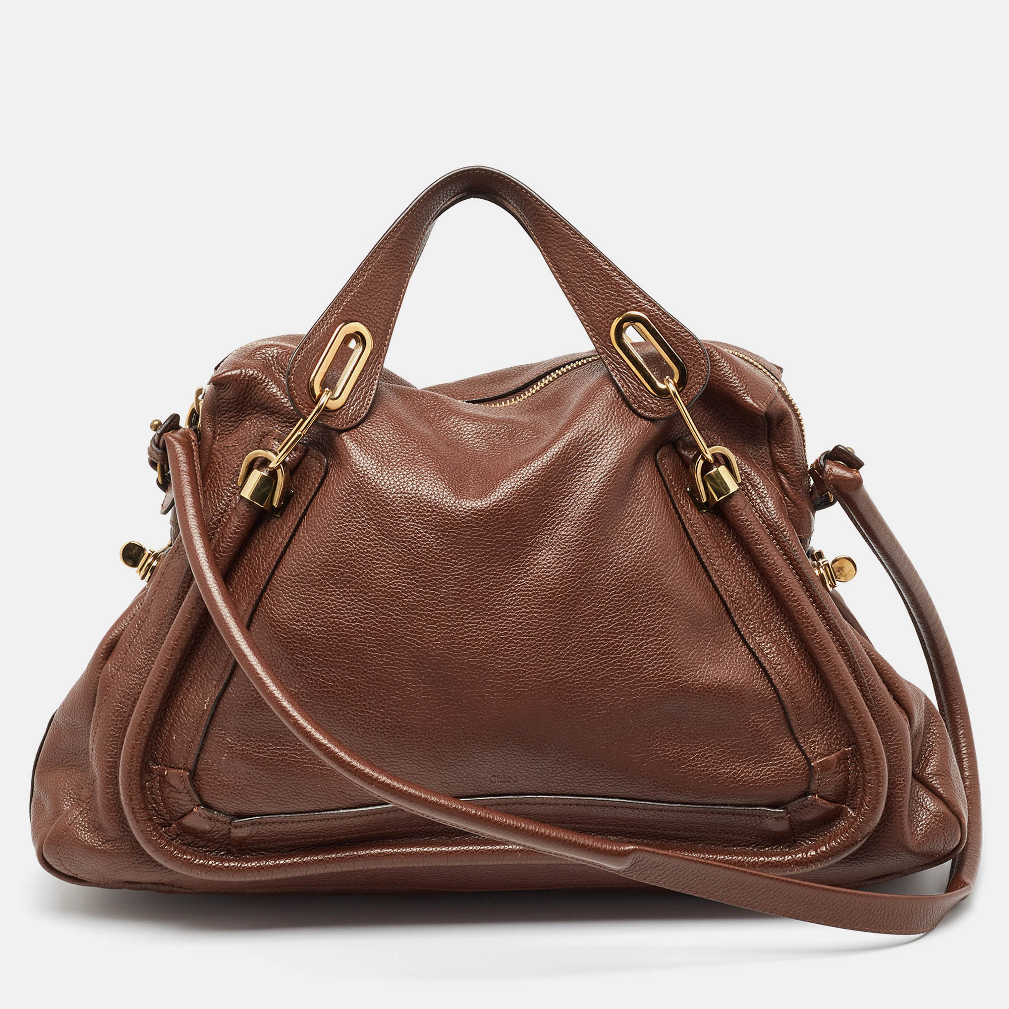Pre-owned Chloé Dark Brown Leather Large Paraty Shoulder Bag