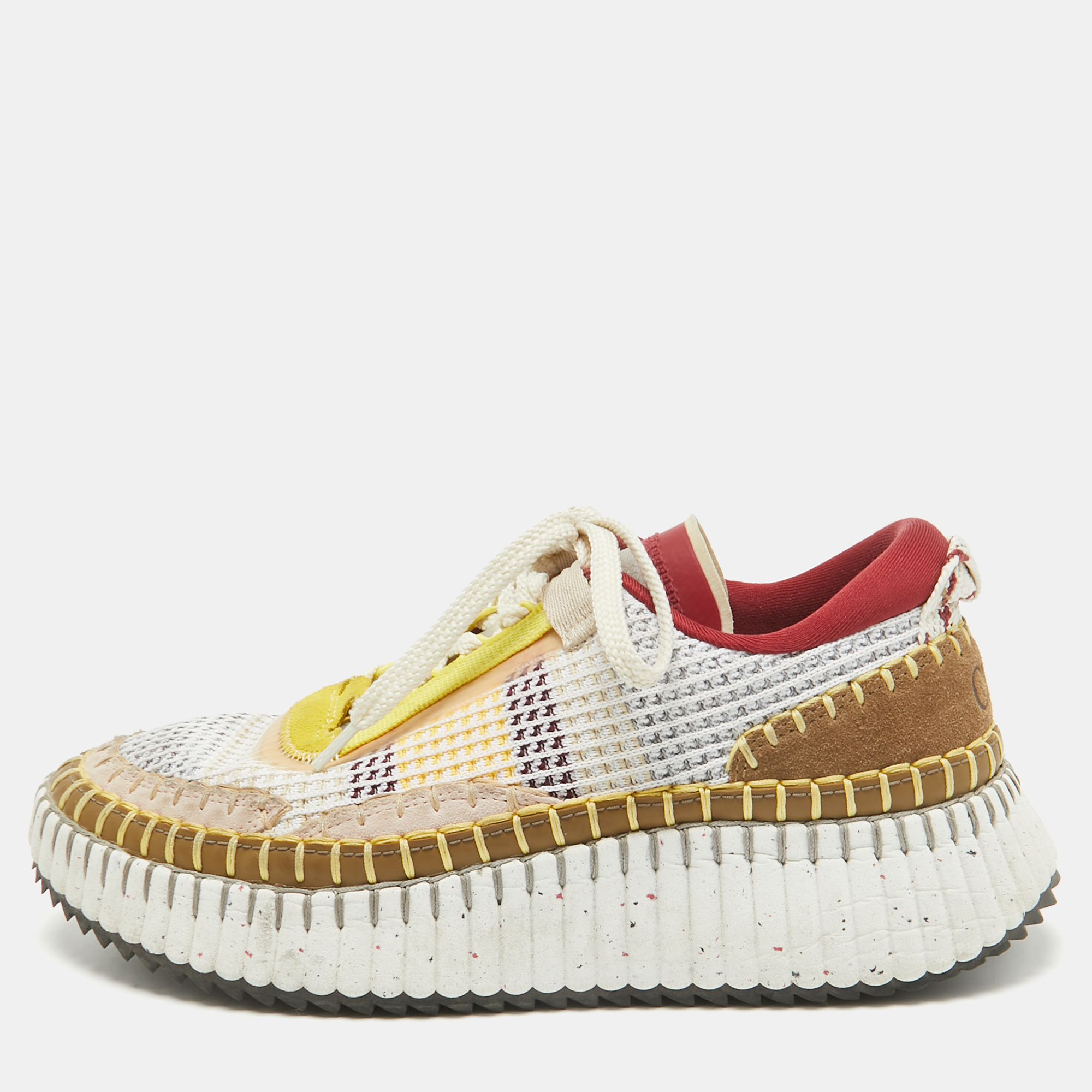 Pre-owned Chloé Multicolor Knit Fabric And Suede Nama Sneakers Size 39