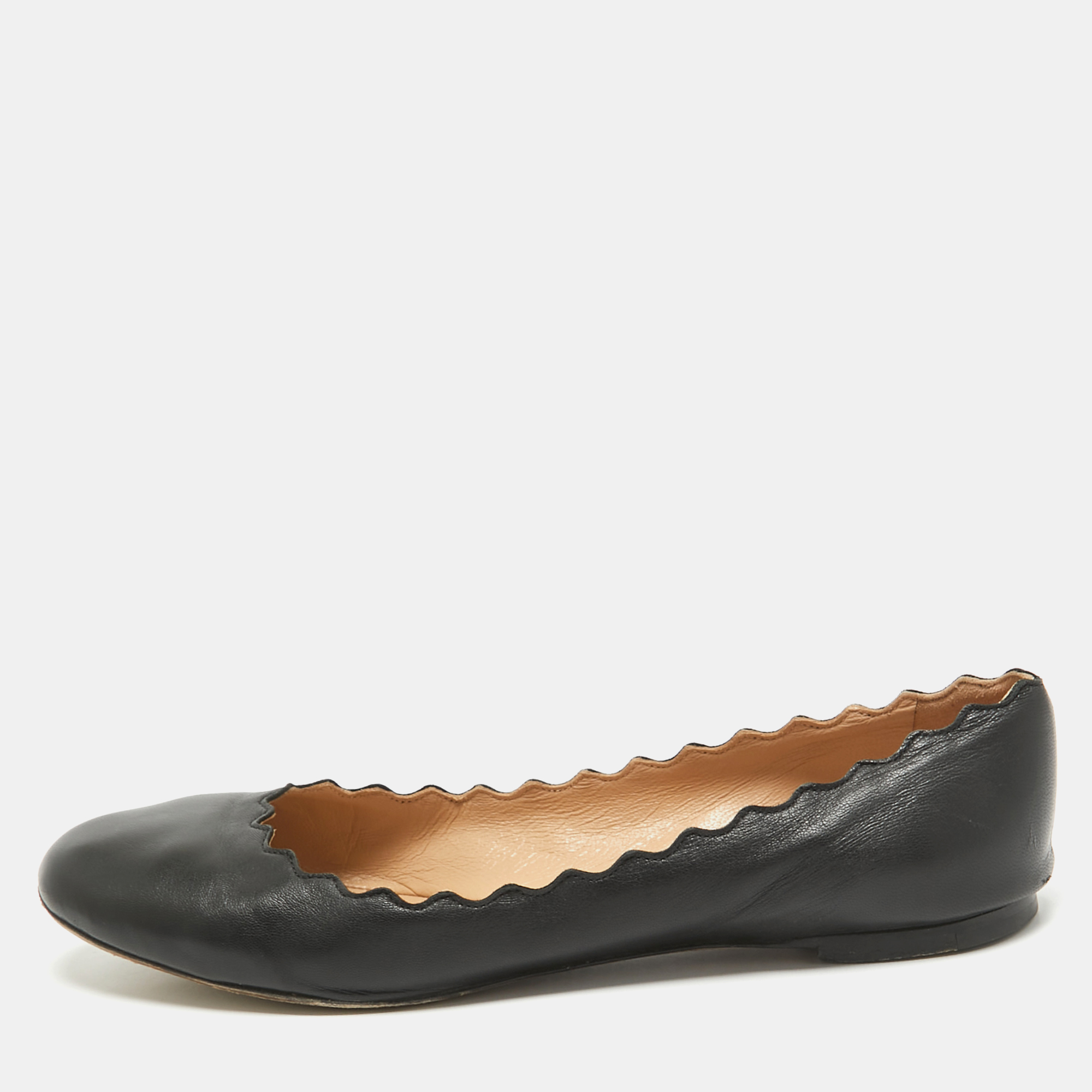 

Chloe Black Scalloped Leather Lauren Ballet Flats Size