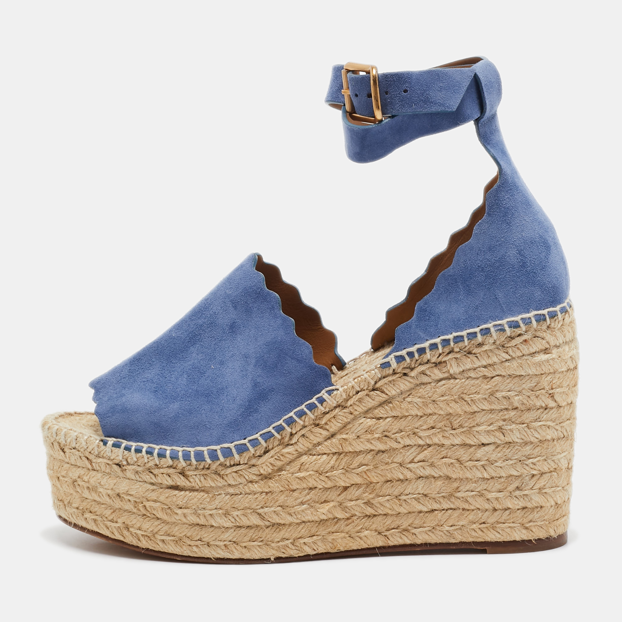 

Chloe Blue Suede Wedge Espadrille Sandals Size