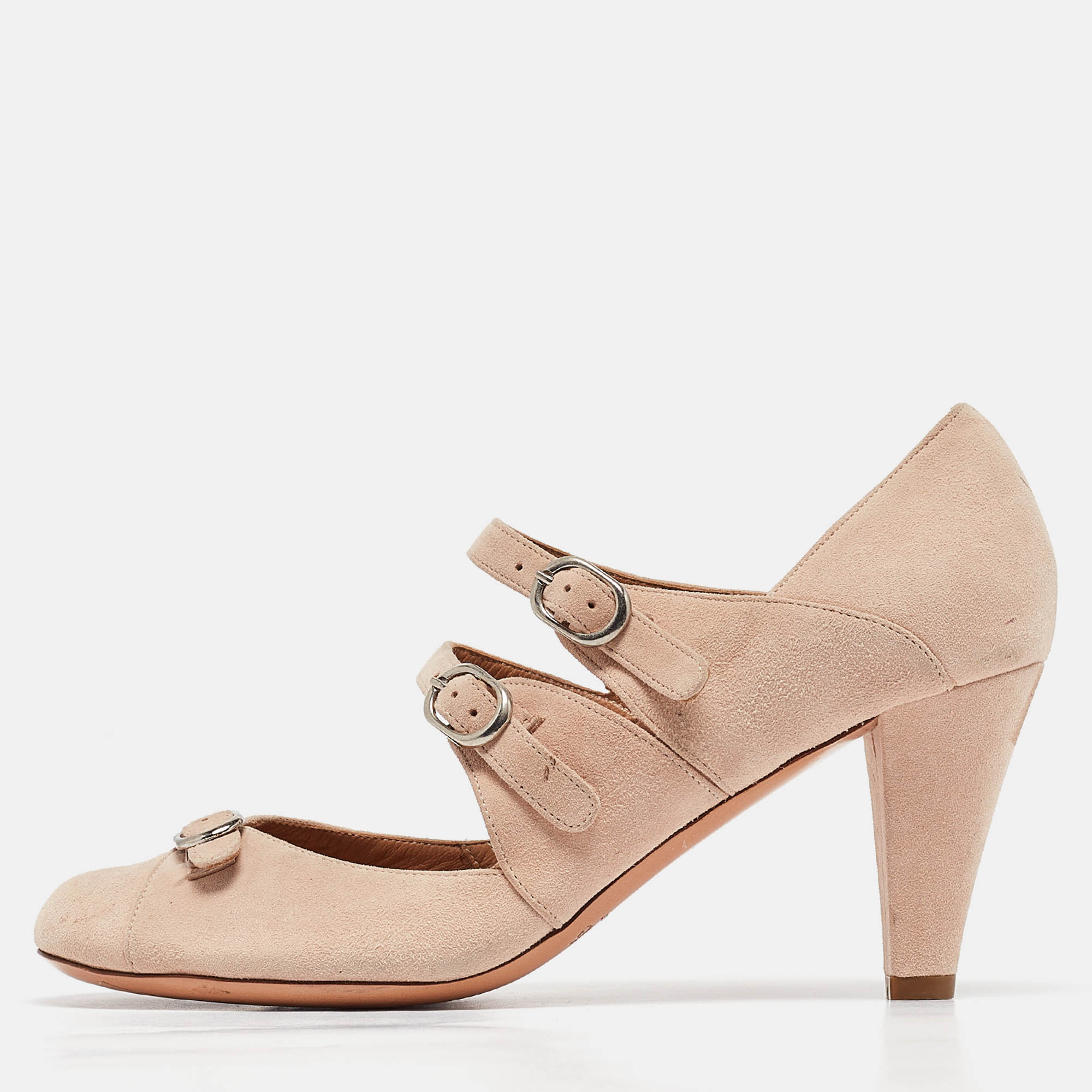 

Chloe Beige Suede Buckle Round Toe Pumps Size