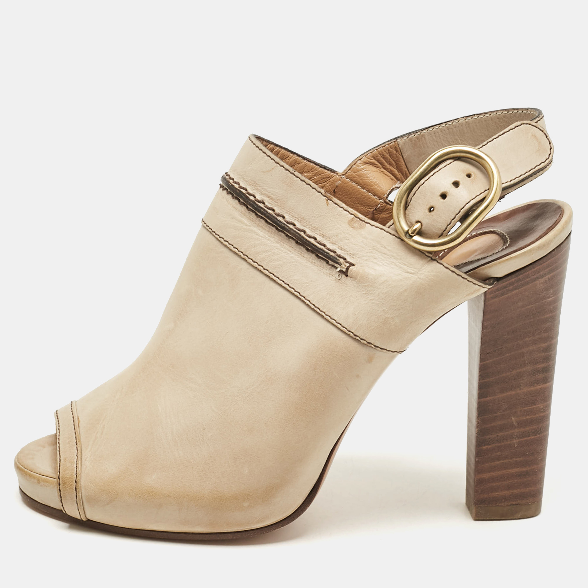 

Chloe Beige Leather Ankle Strap Sandals Size