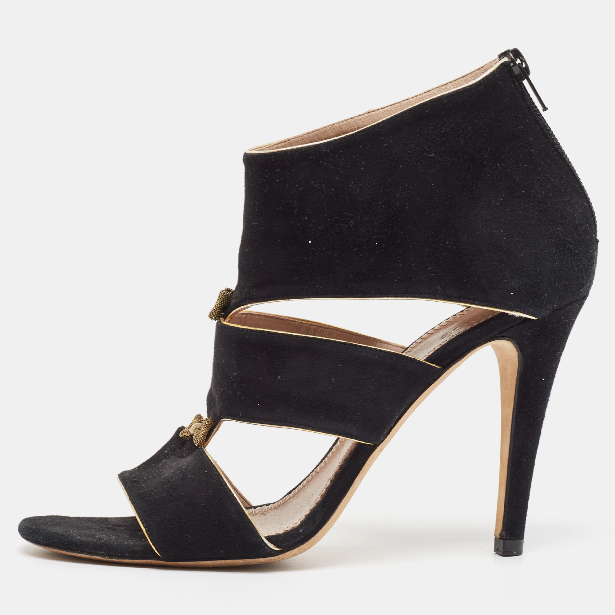 

Chloe Black Suede Bow Detail Cut Out Sandals Size