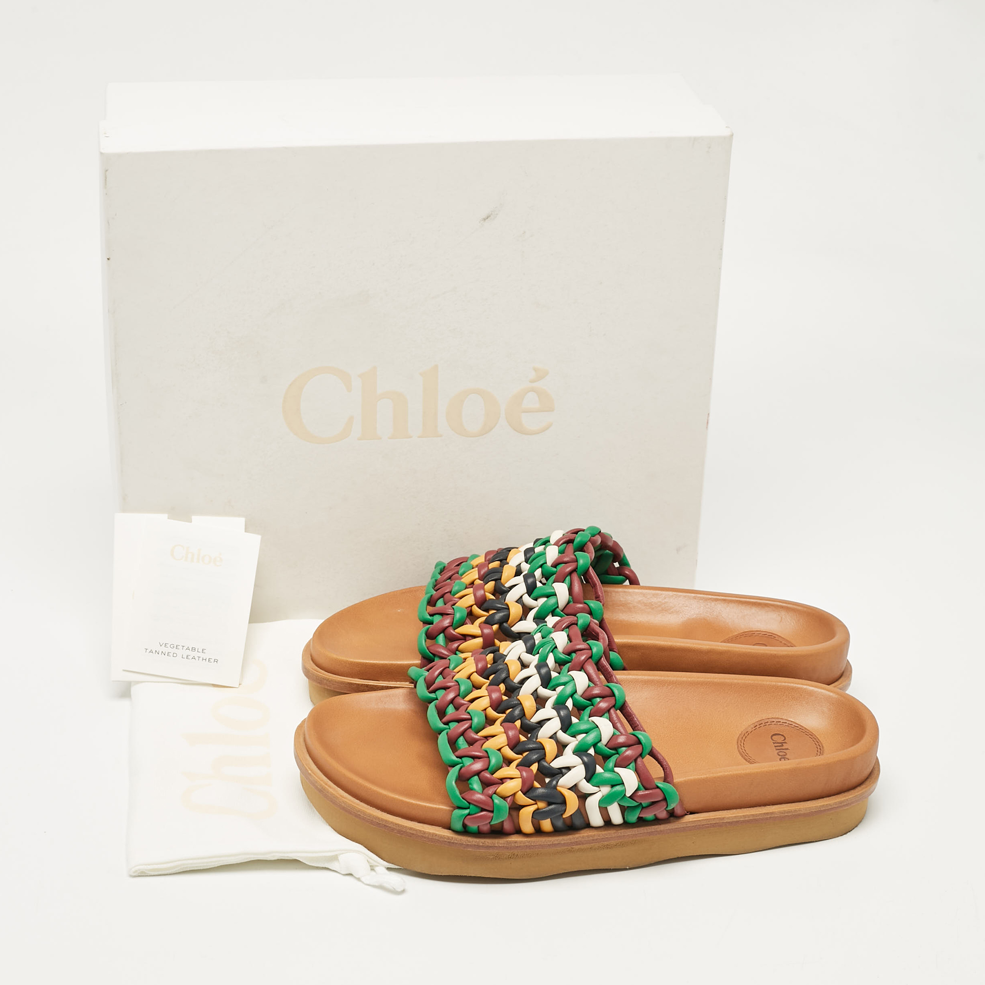 Chloe Multicolor Woven Leather Flat Slides Size 40 