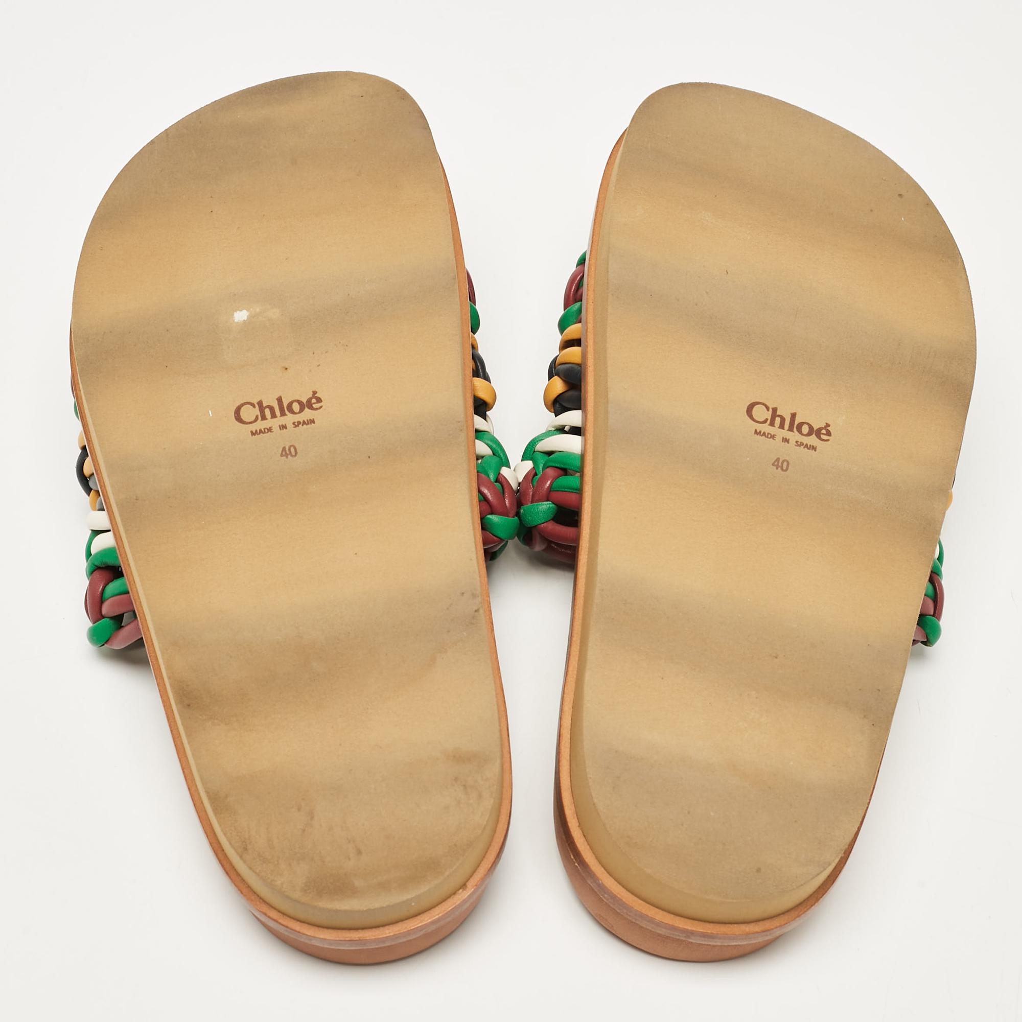 Chloe Multicolor Woven Leather Flat Slides Size 40 