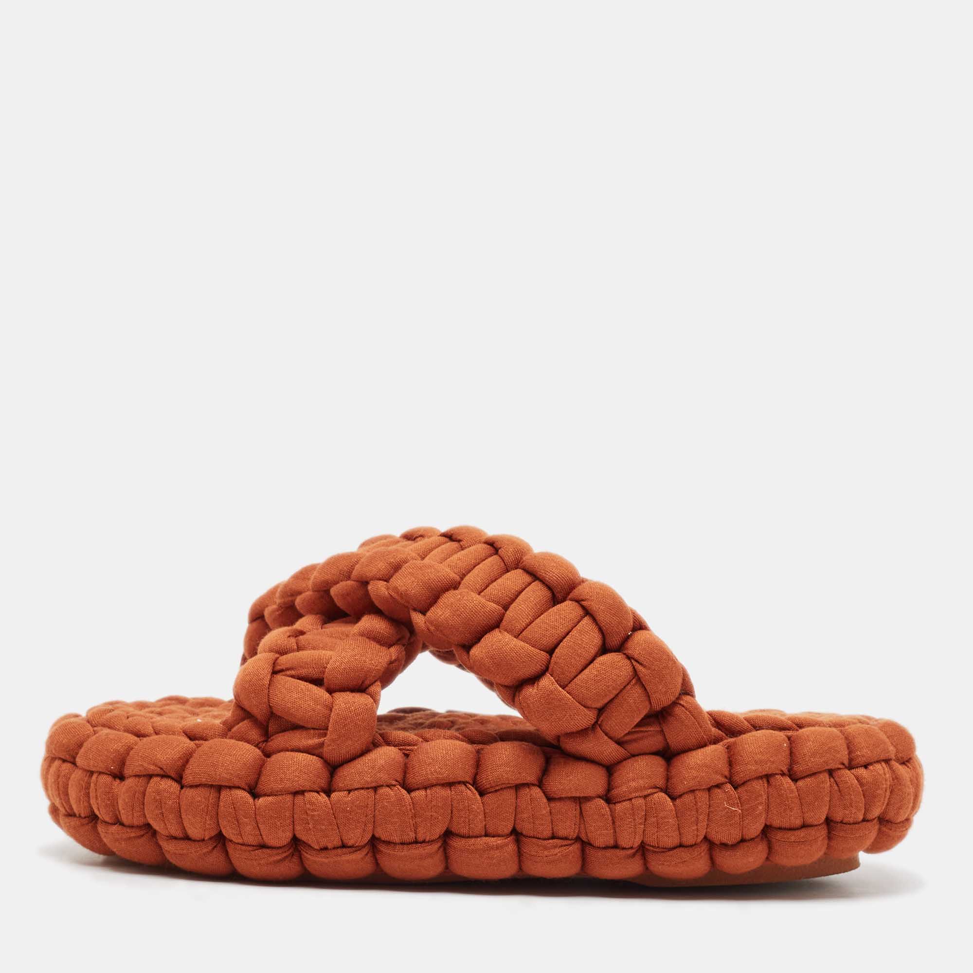 

Chloe Orange Woven Jersey Kamy Platform Slides Size