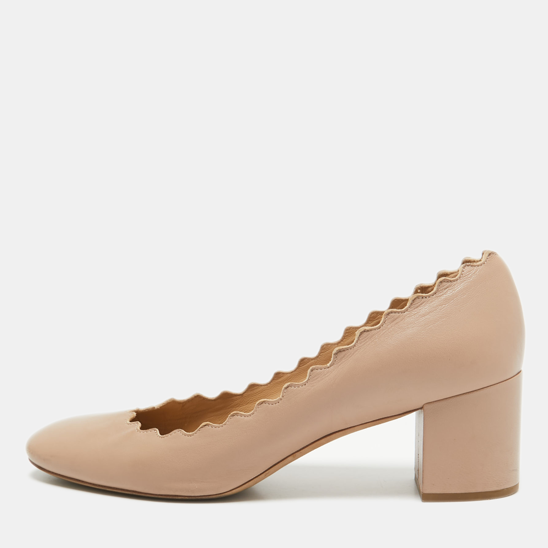 

Chloe Beige Leather Laurena Scalloped Block Heel Pumps Size