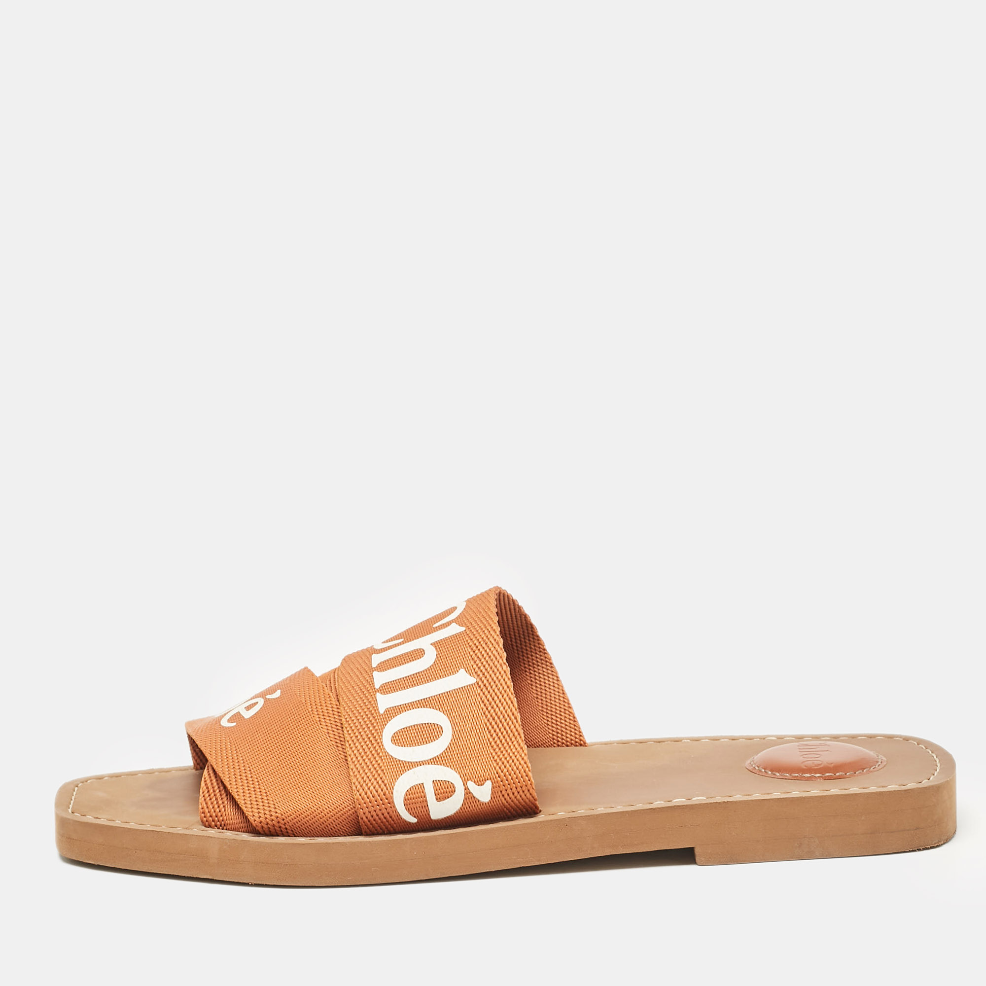 

Chloe Brown Logo Canvas Woody Flat Slides Size